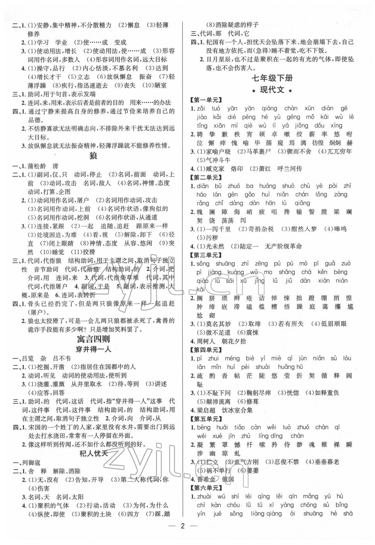 2022年中考对策语文潍坊专版 参考答案第2页