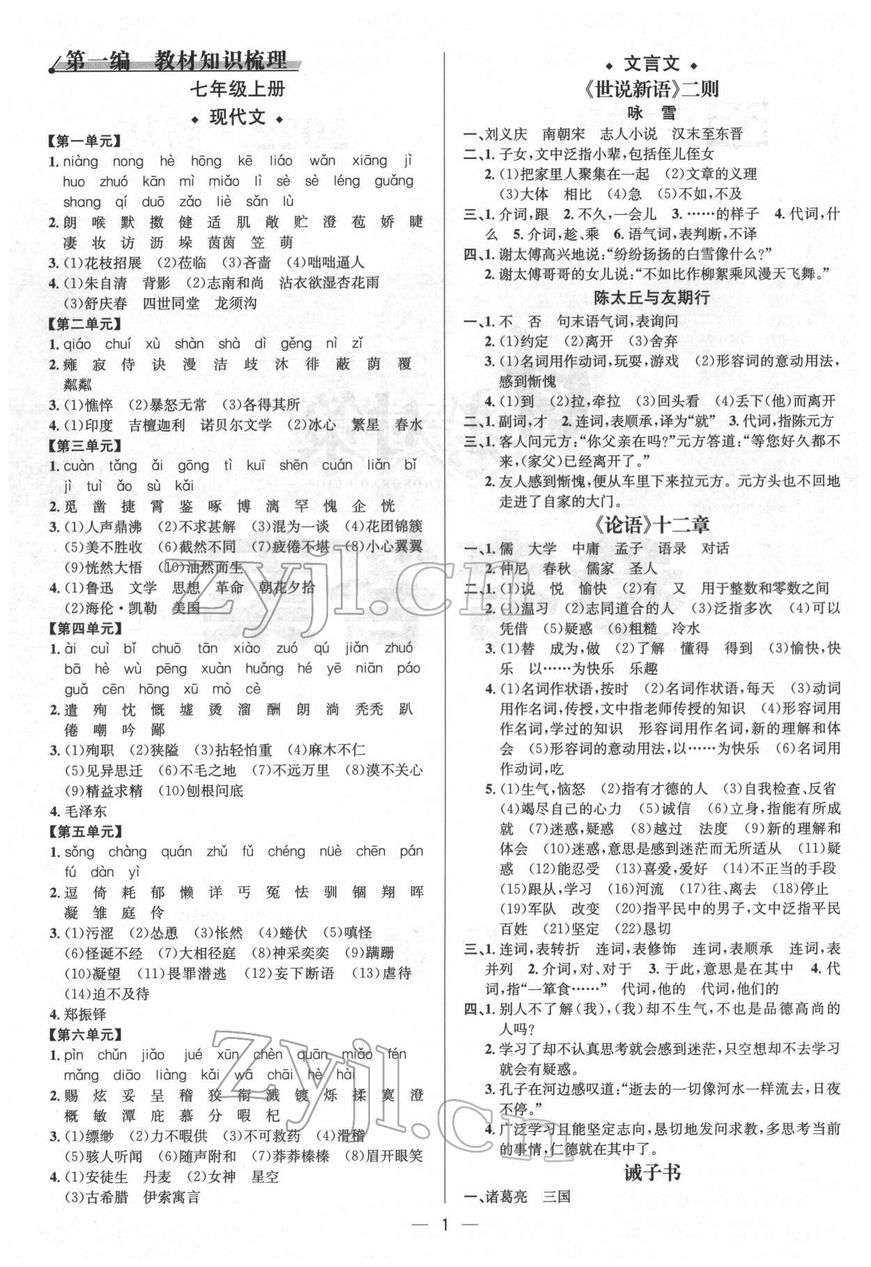 2022年中考对策语文潍坊专版 参考答案第1页