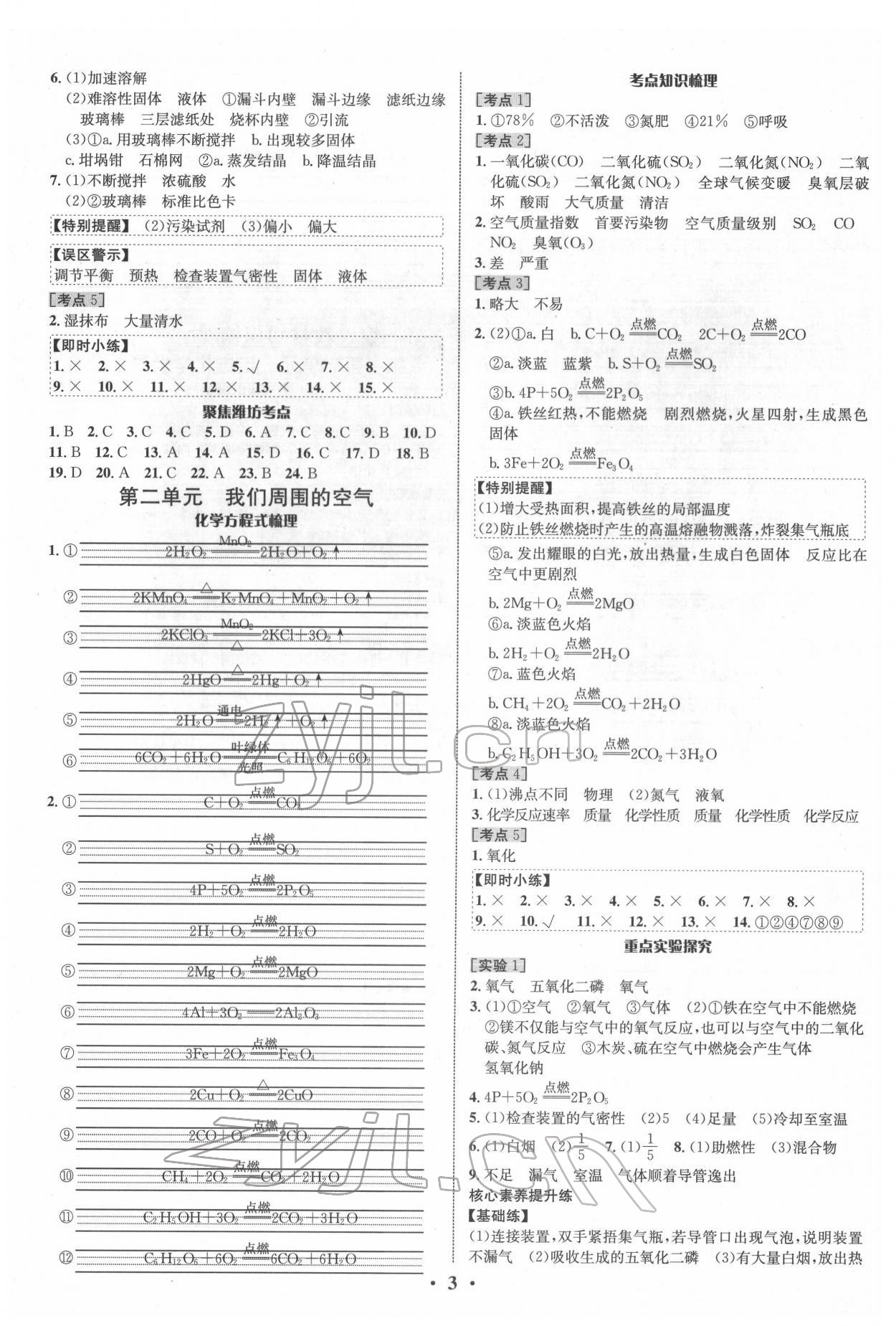 2022年中考对策化学潍坊专版&nbsp;参考答案第3页