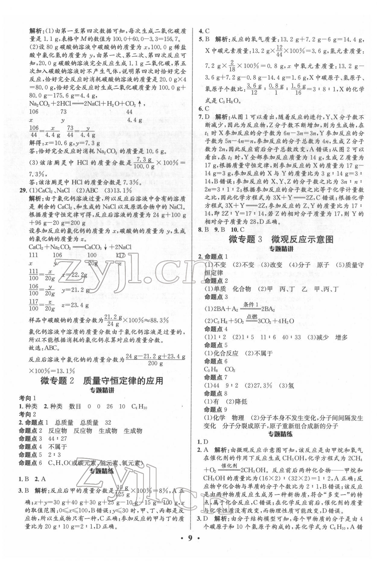 2022年中考对策化学潍坊专版&nbsp;参考答案第9页