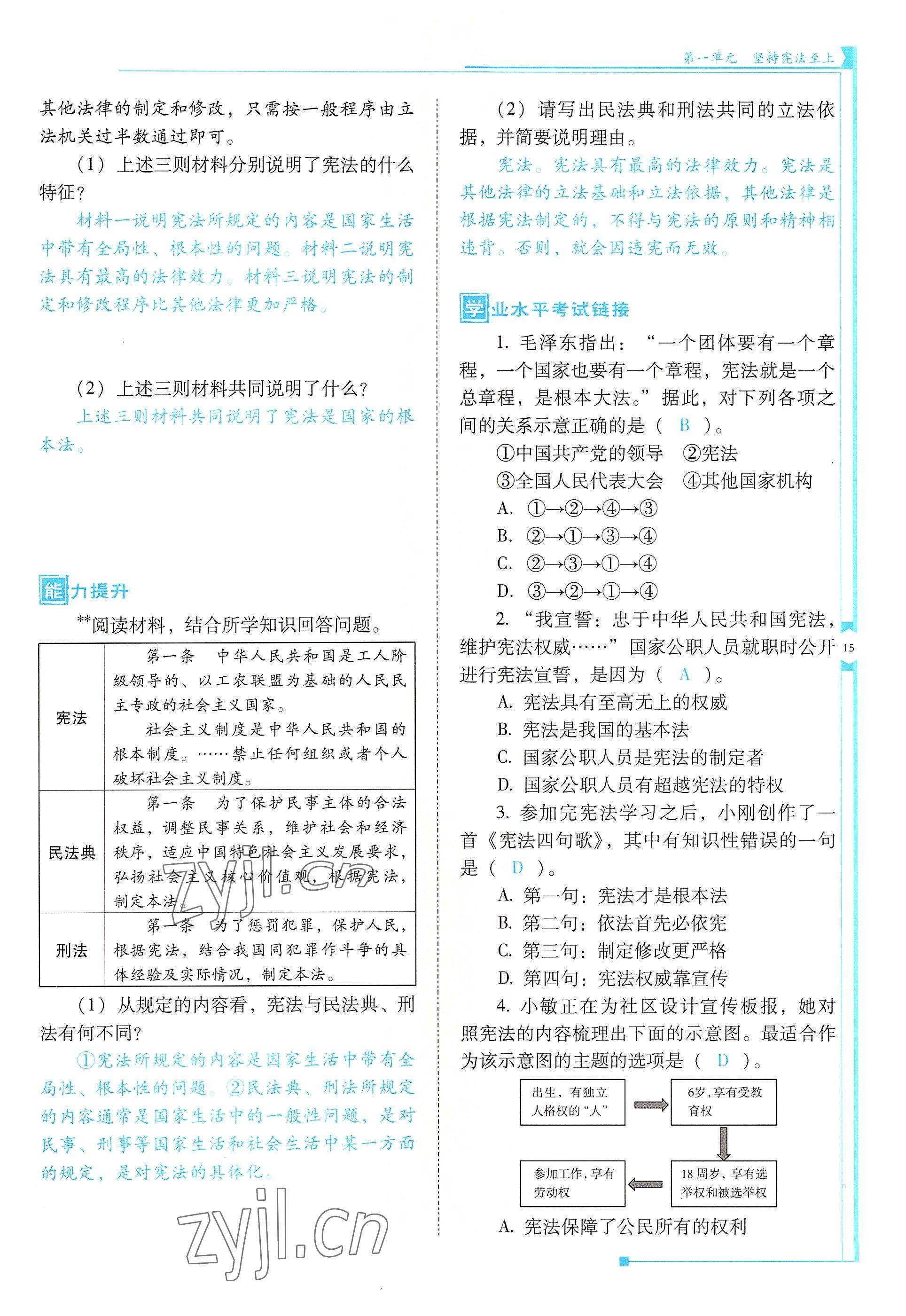 2022年云南省标准教辅优佳学案八年级道德与法治下册人教版 参考答案第15页