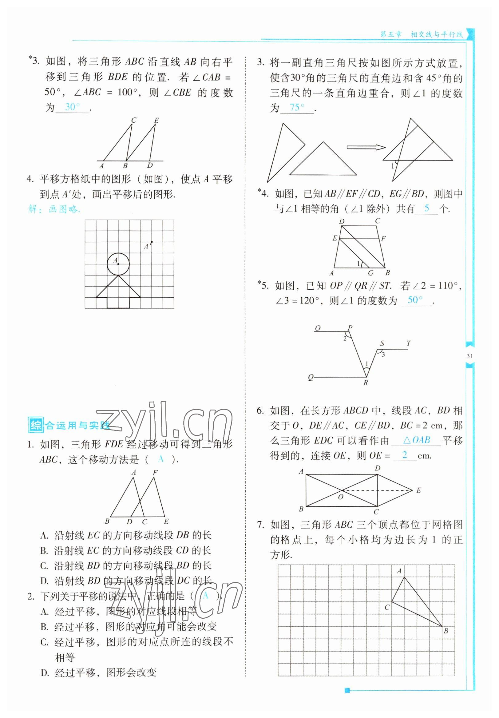 2022年云南省標準教輔優(yōu)佳學案七年級數學下冊人教版 參考答案第31頁