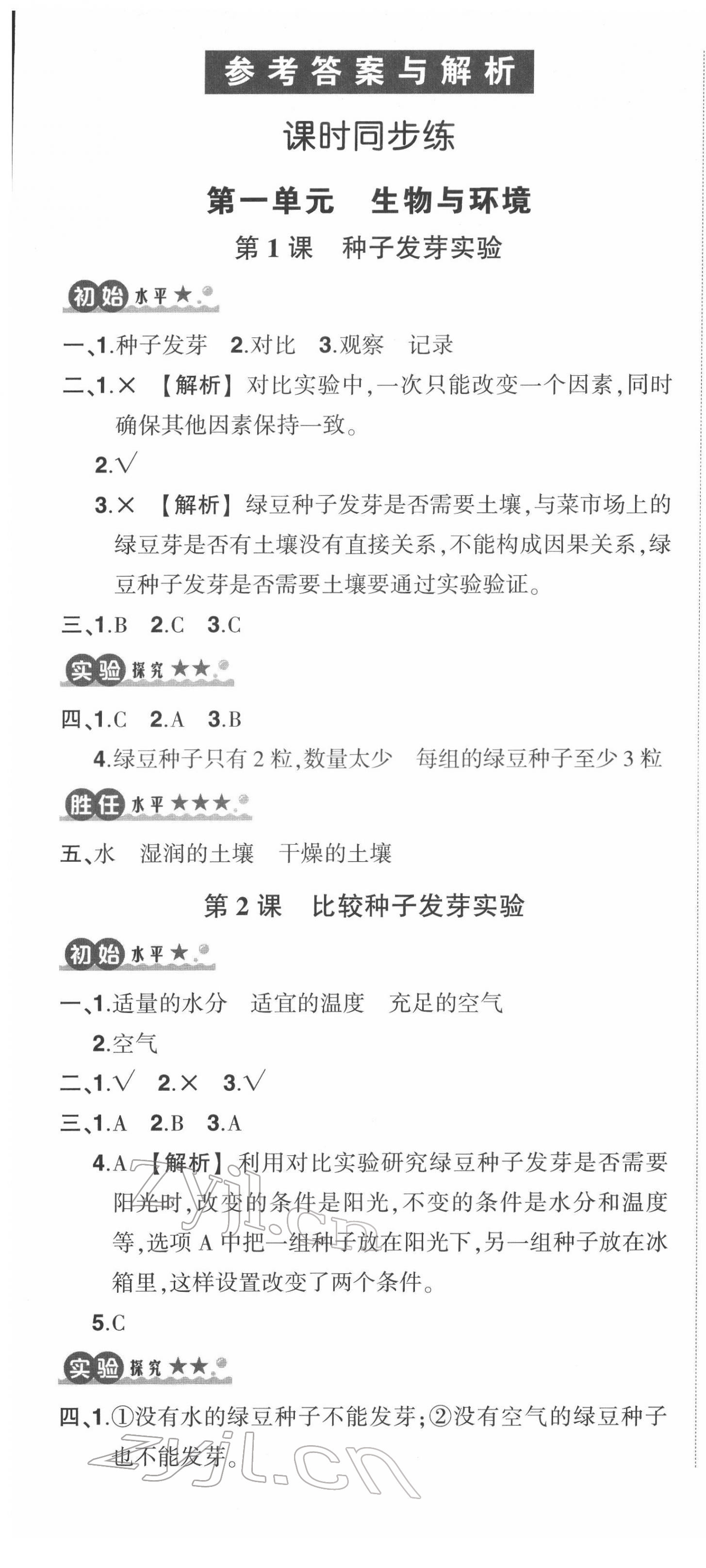 2022年?duì)钤刹怕穭?chuàng)優(yōu)作業(yè)100分五年級(jí)科學(xué)下冊(cè)教科版 參考答案第1頁(yè)