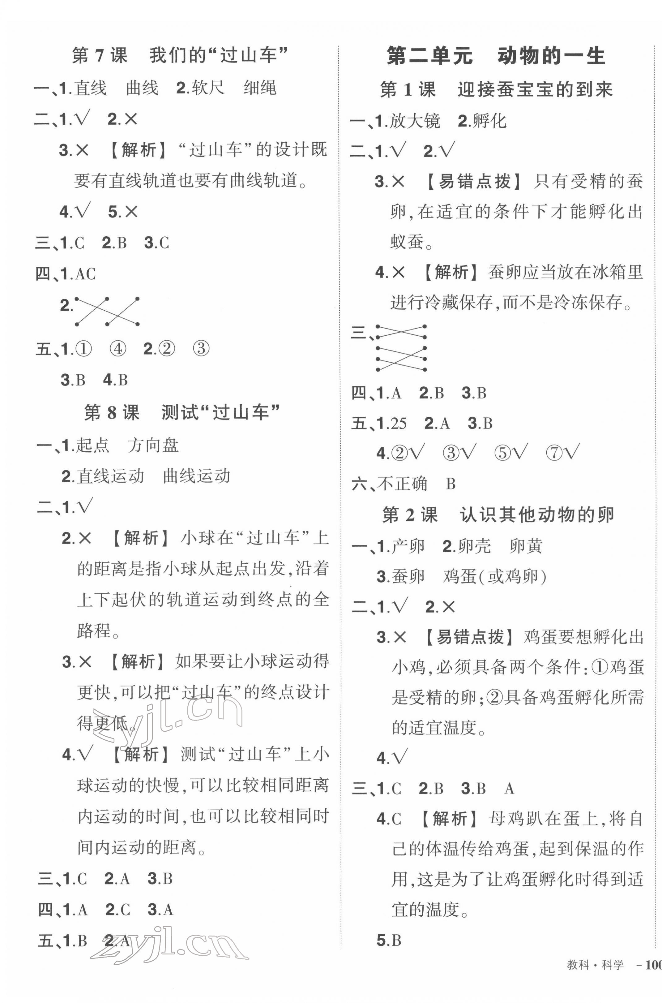 2022年状元成才路创优作业100分三年级科学下册教科版 参考答案第3页