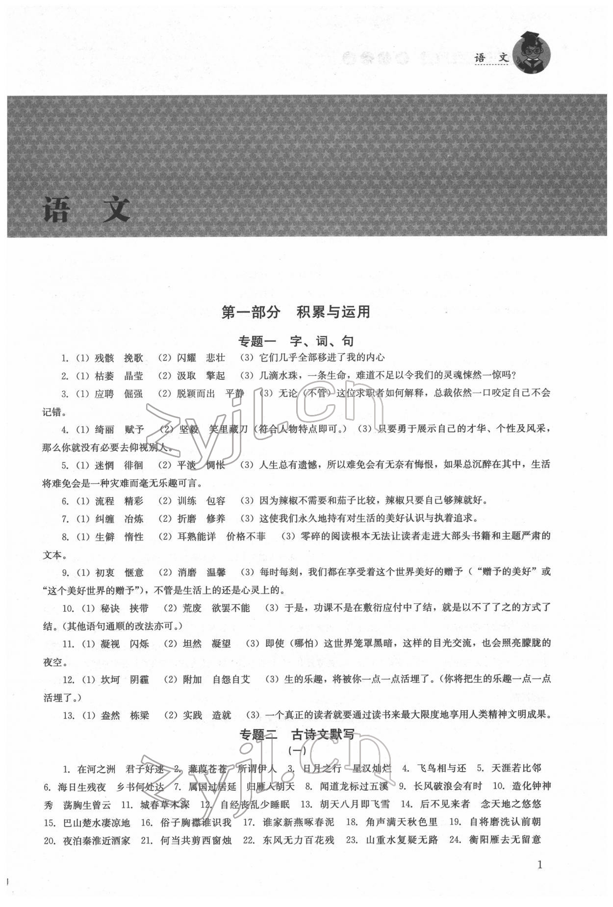 2022年初中復(fù)習(xí)指導(dǎo)語文 第1頁