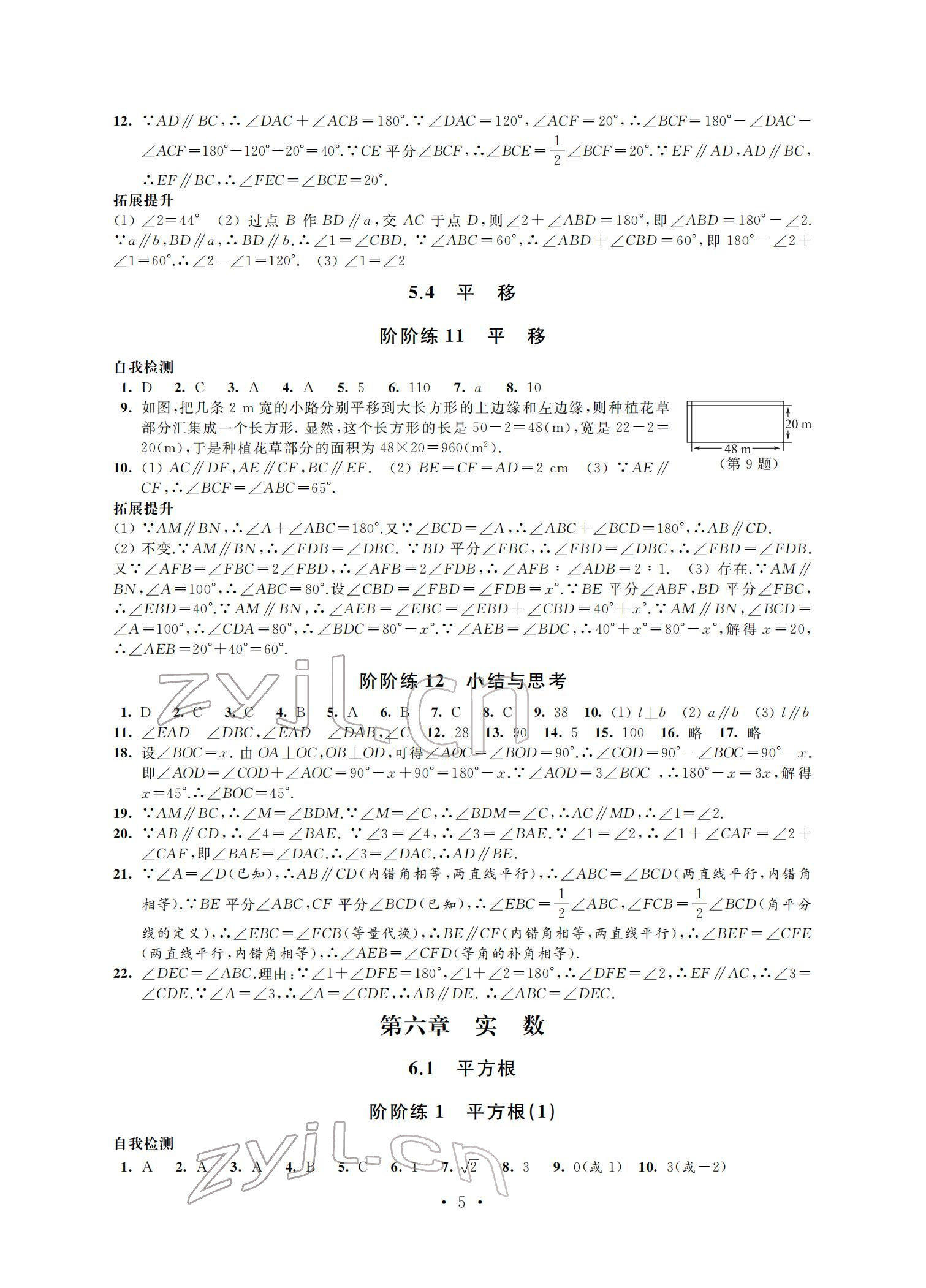 2022年自我提升與評價七年級數(shù)學(xué)下冊 參考答案第5頁