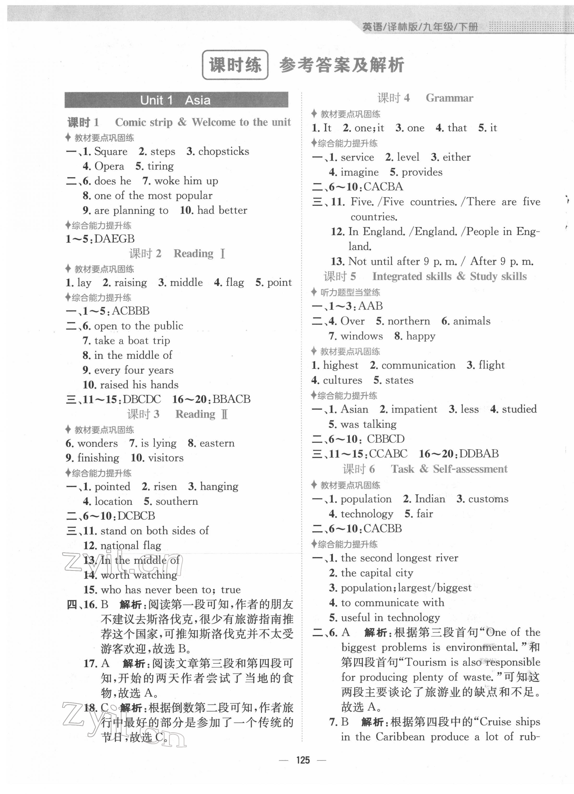 2022年新編基礎(chǔ)訓(xùn)練九年級(jí)英語(yǔ)下冊(cè)譯林版 參考答案第1頁(yè)