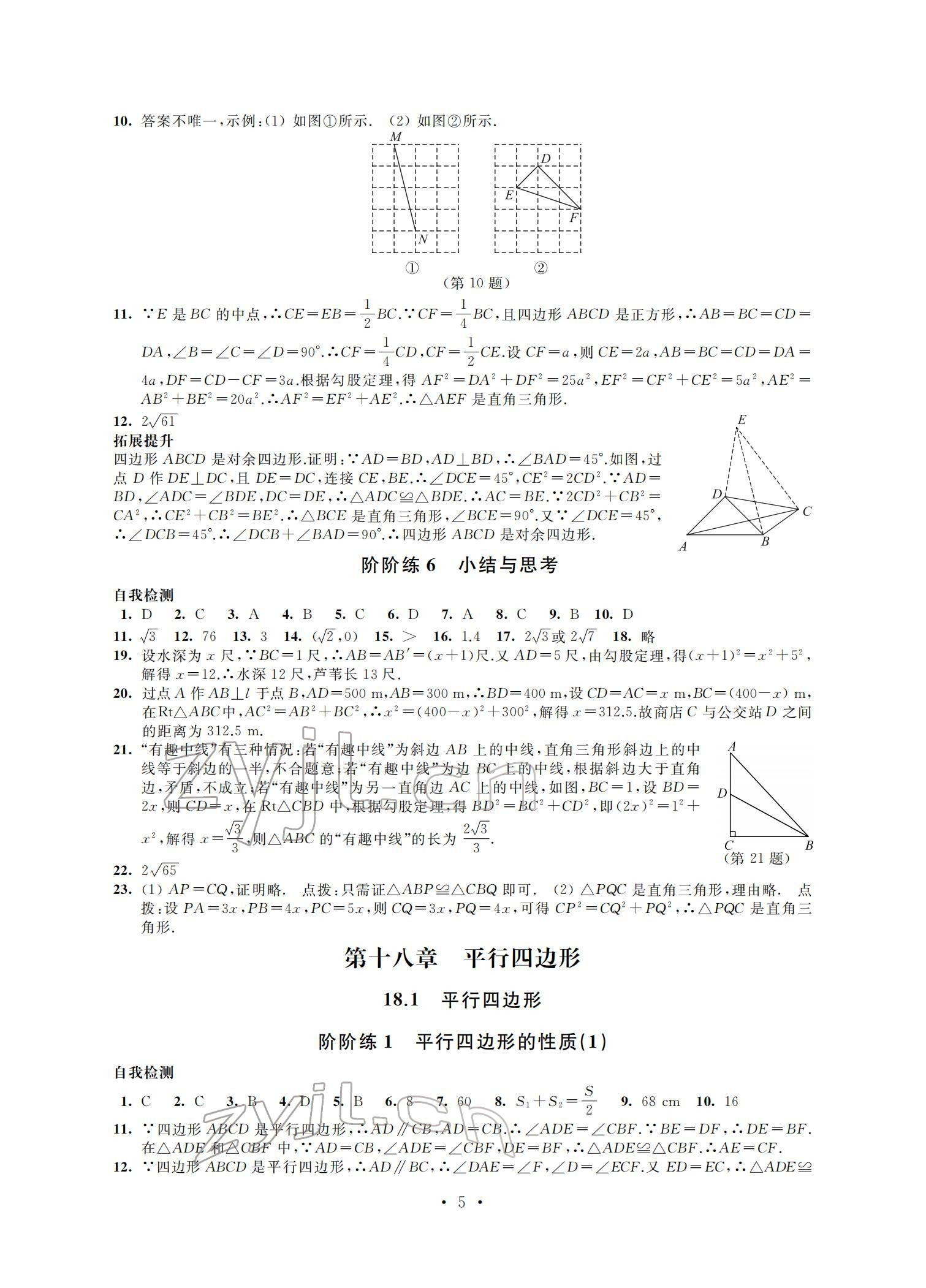 2022年自我提升與評價八年級數(shù)學(xué)下冊 參考答案第5頁