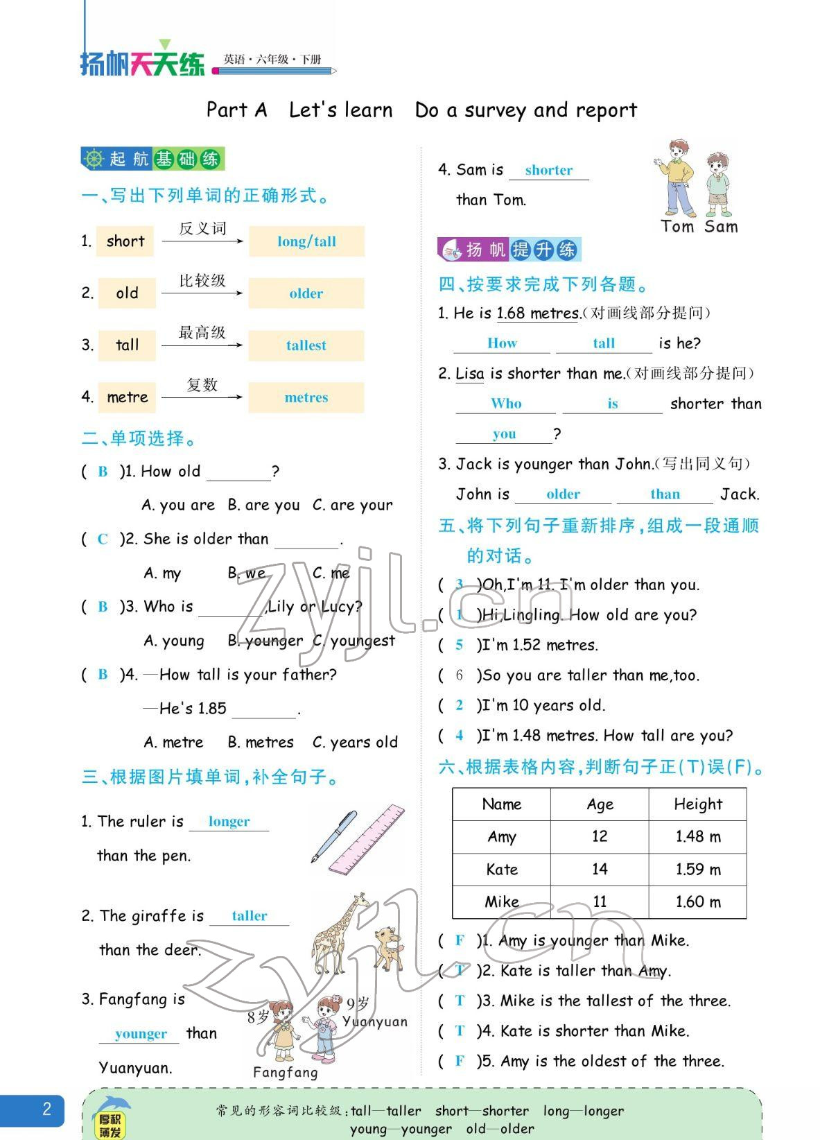 2022年揚帆天天練六年級英語下冊人教版 參考答案第2頁