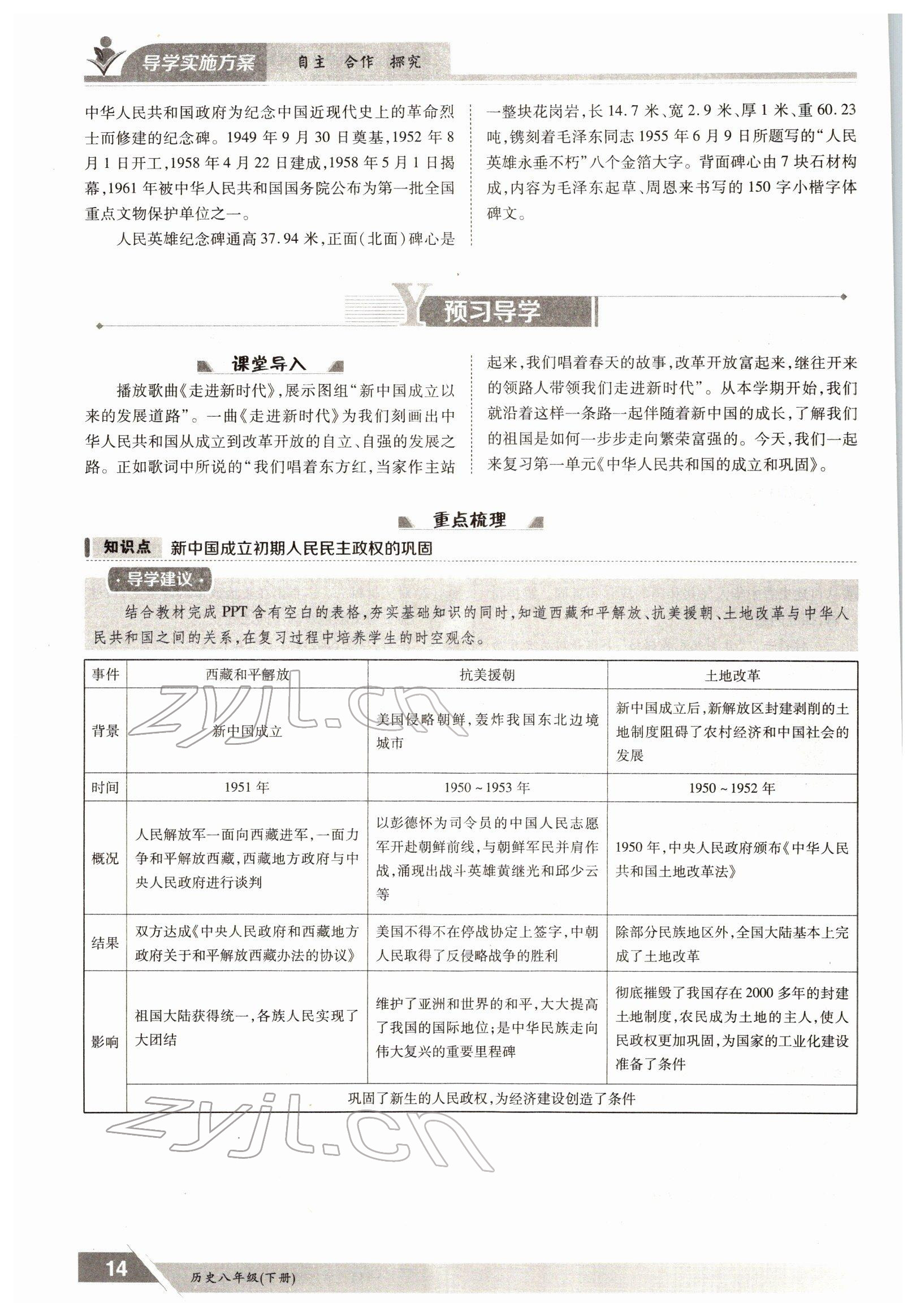 2022年三段六步導(dǎo)學(xué)案八年級(jí)歷史下冊(cè)人教版 參考答案第14頁