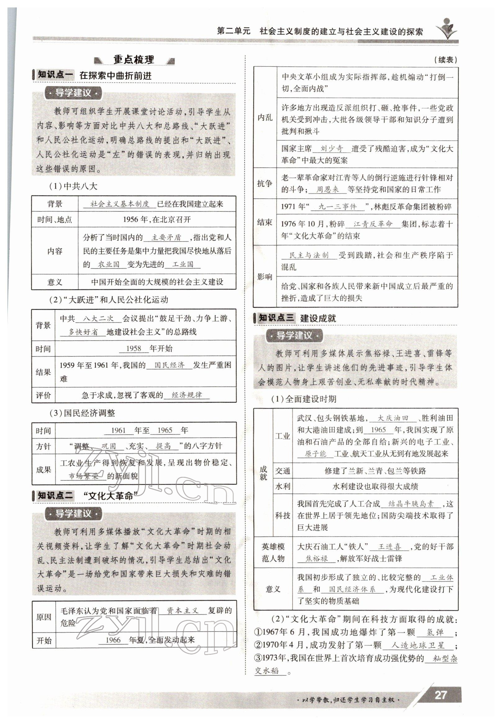 2022年三段六步導(dǎo)學(xué)測(cè)評(píng)八年級(jí)下冊(cè)歷史人教版 參考答案第27頁