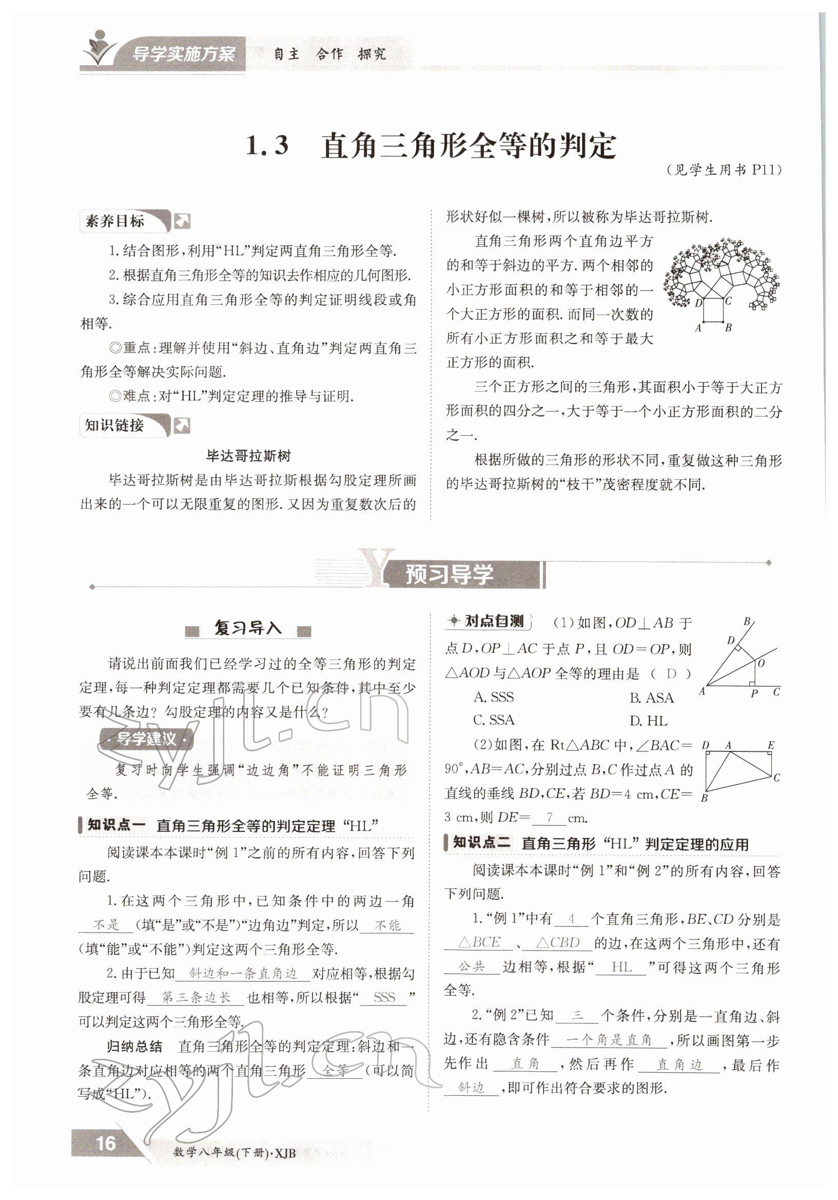 2022年金太陽導學測評八年級數(shù)學下冊湘教版 參考答案第16頁