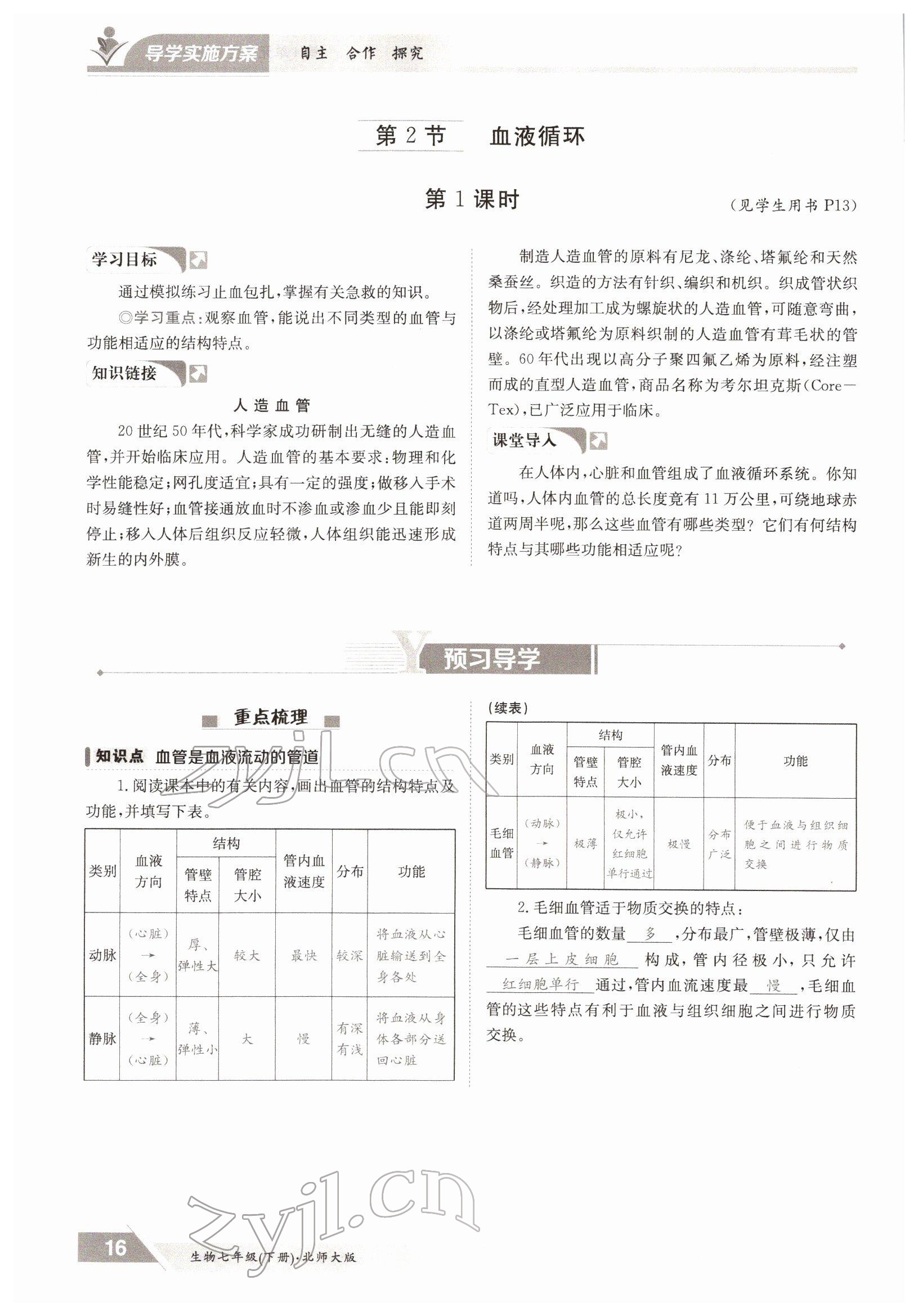 2022年三段六步導(dǎo)學(xué)案七年級(jí)生物下冊(cè)北師大版 參考答案第16頁(yè)