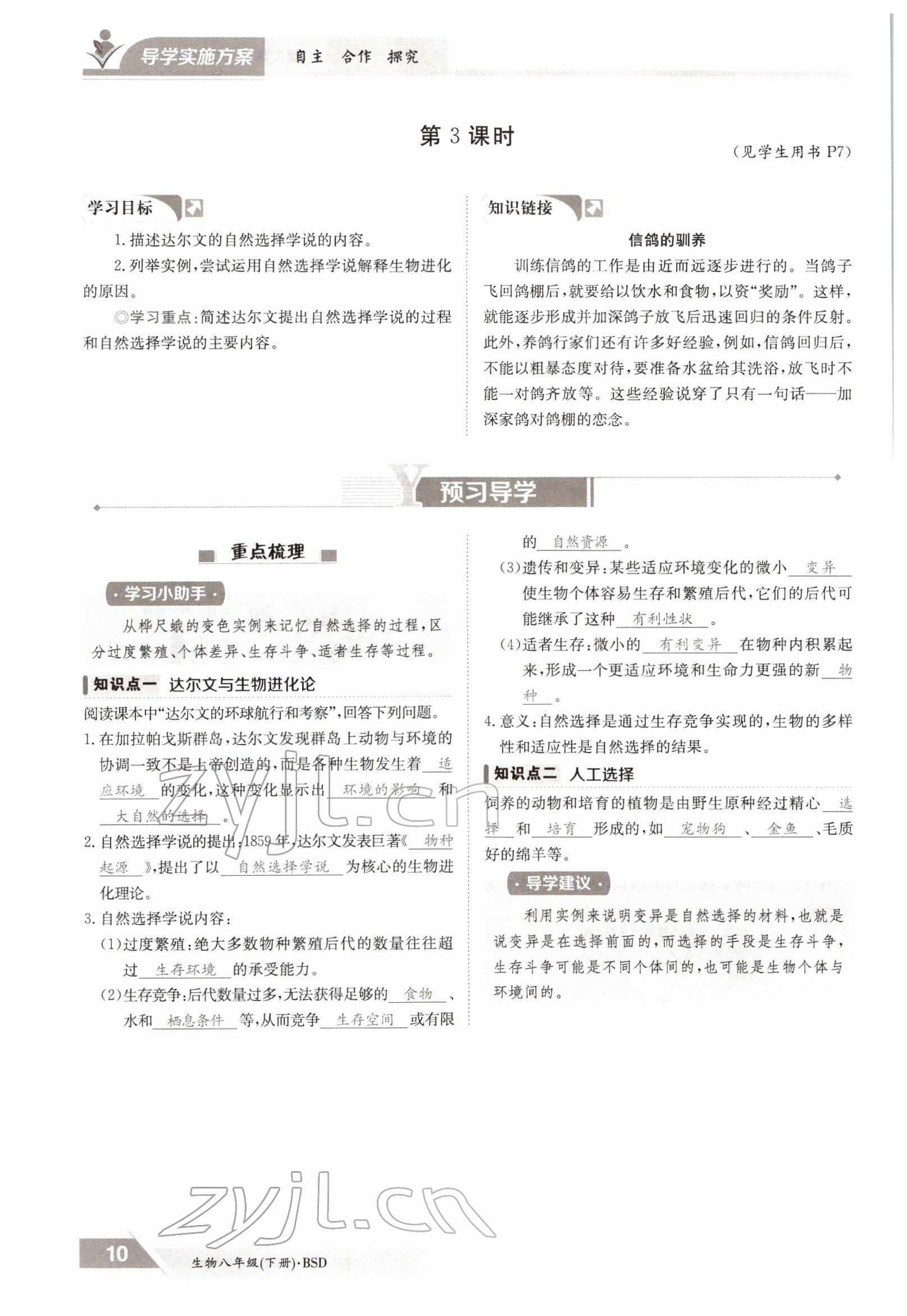 2022年三段六步導(dǎo)學(xué)案八年級生物下冊北師大版 參考答案第10頁