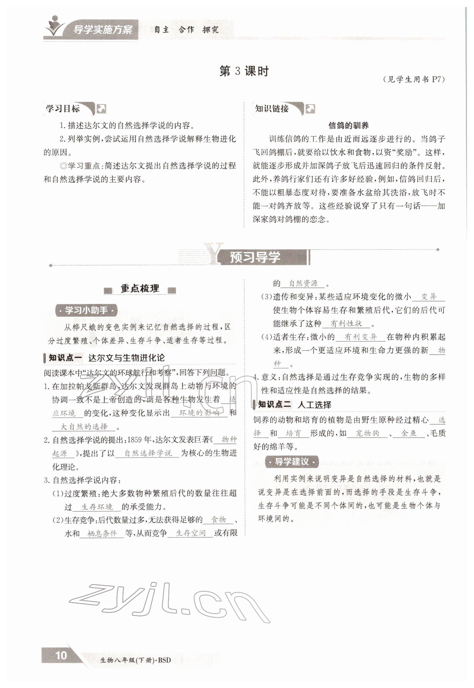 2022年金太陽導(dǎo)學(xué)測評八年級生物下冊北師大版 參考答案第10頁