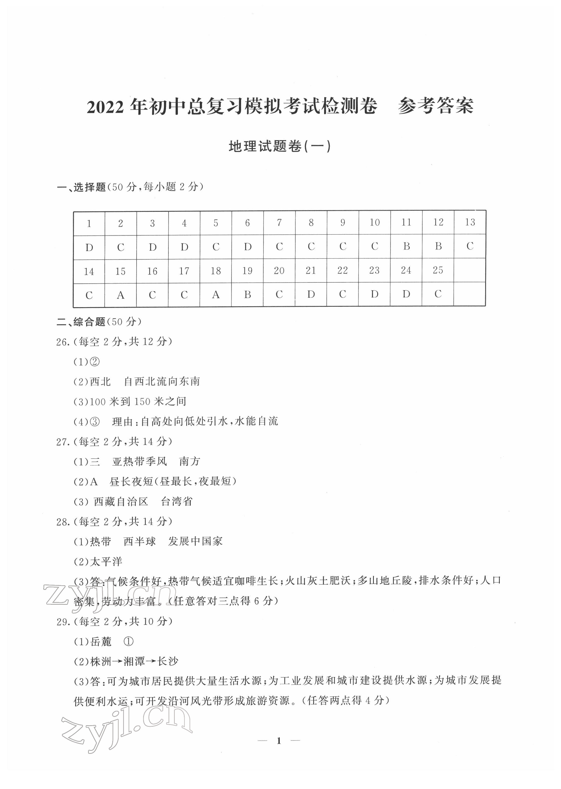 2022年初中總復(fù)習(xí)模擬考試檢測卷地理 第1頁