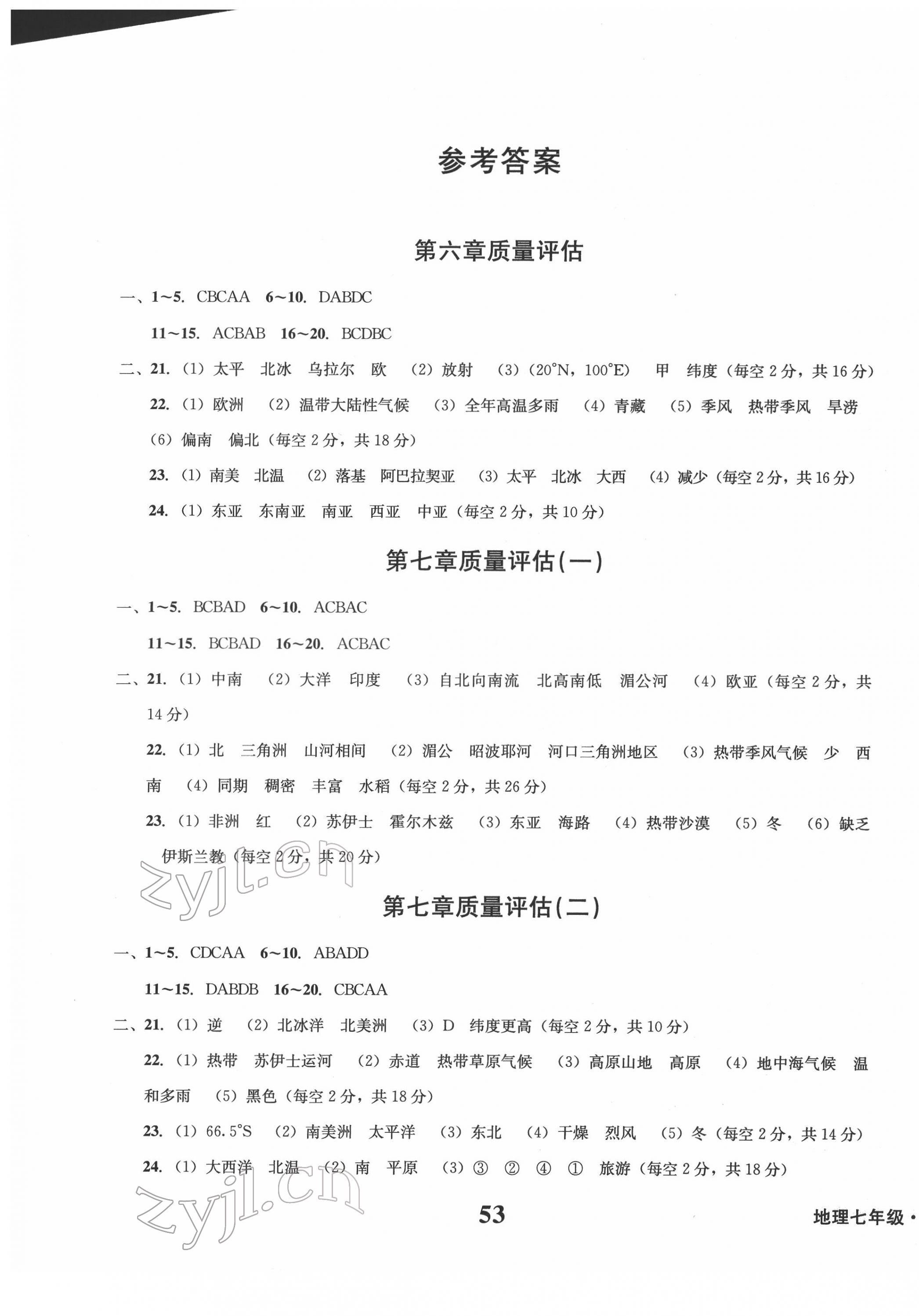 2022年學(xué)業(yè)質(zhì)量測(cè)試簿七年級(jí)地理下冊(cè)商務(wù)星球版 第1頁