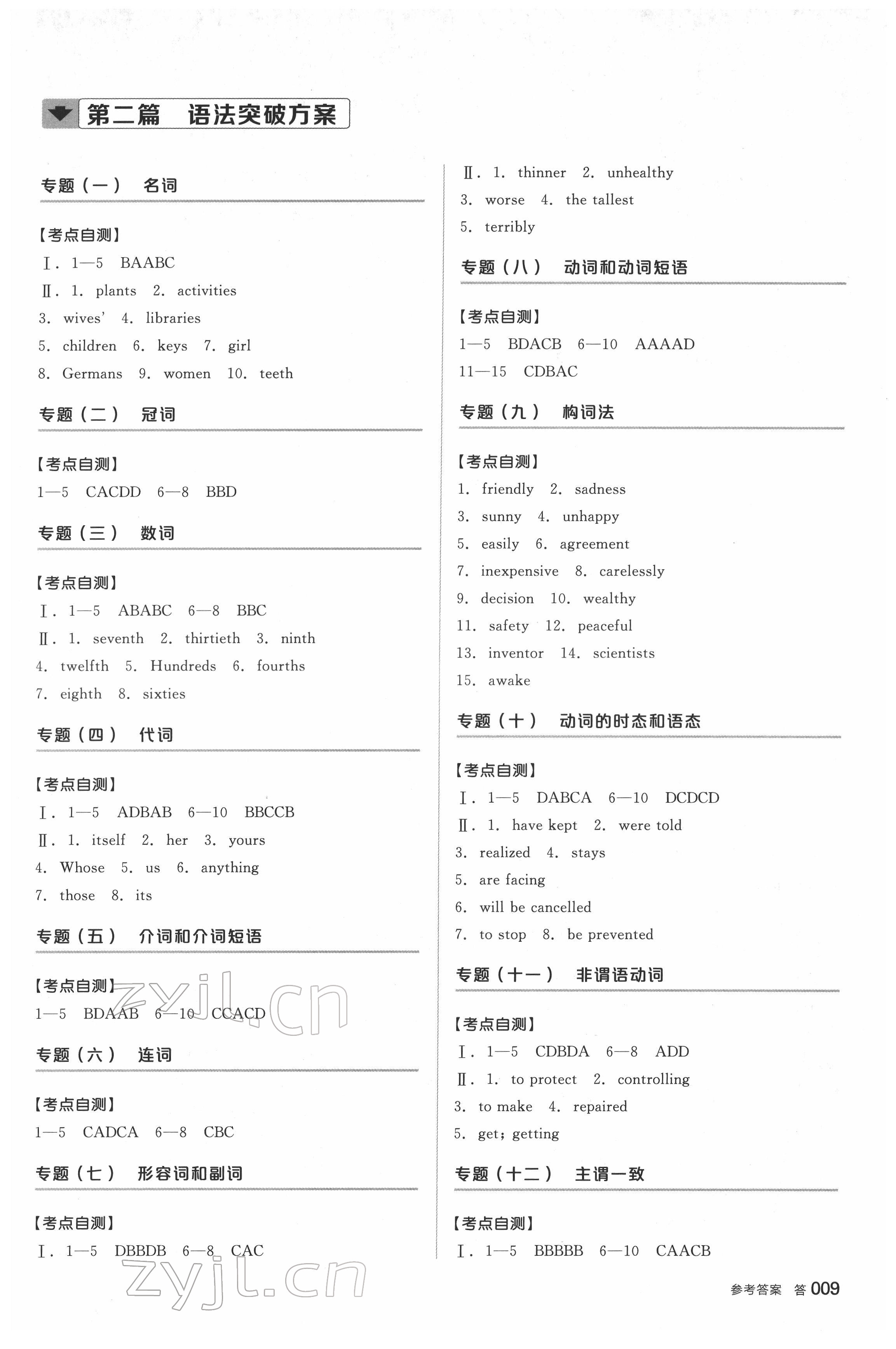 2022年全品中考復(fù)習(xí)方案英語鹽城專版 參考答案第8頁