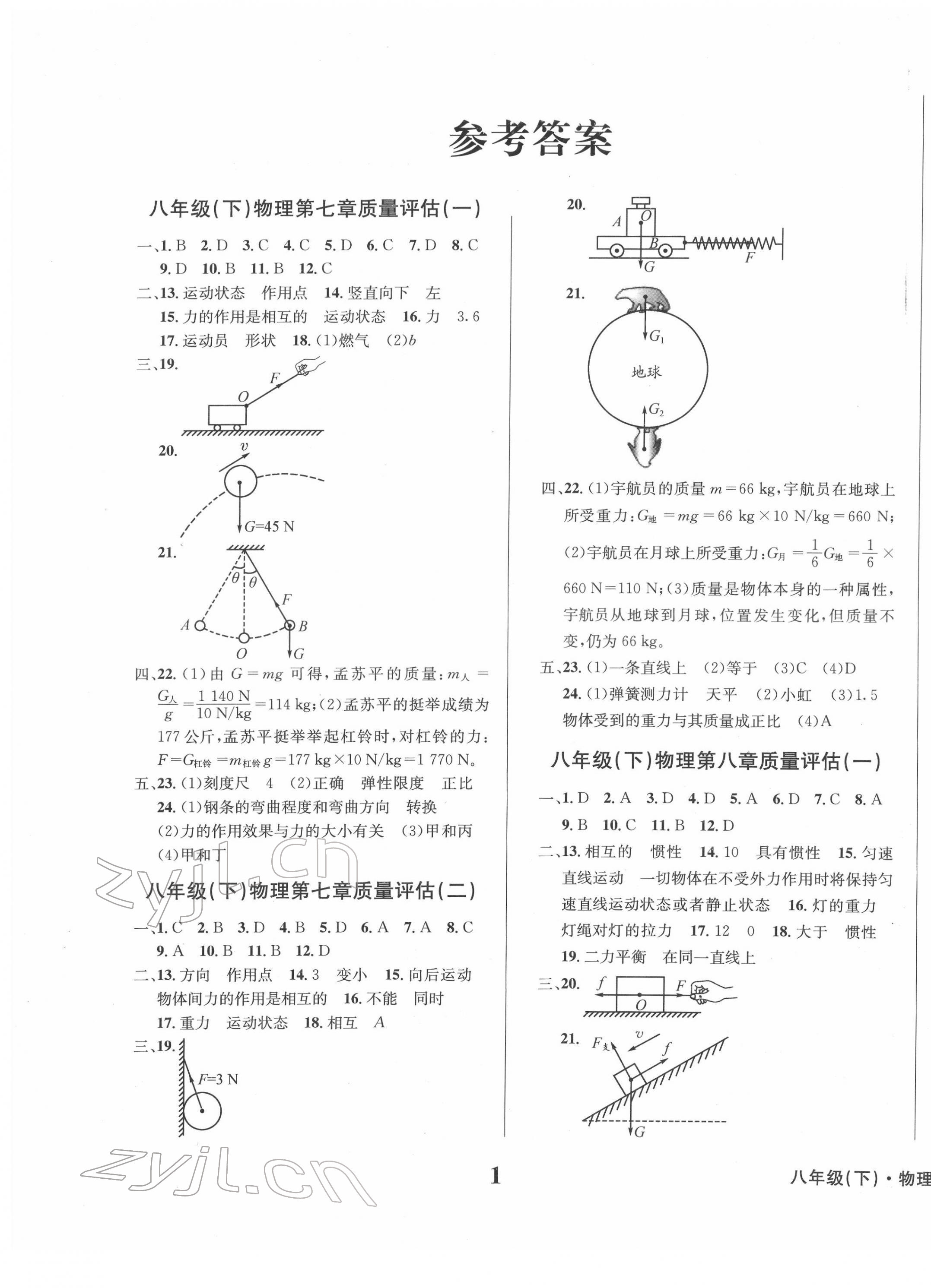 2022年學(xué)業(yè)質(zhì)量測試薄八年級物理下冊人教版 第1頁