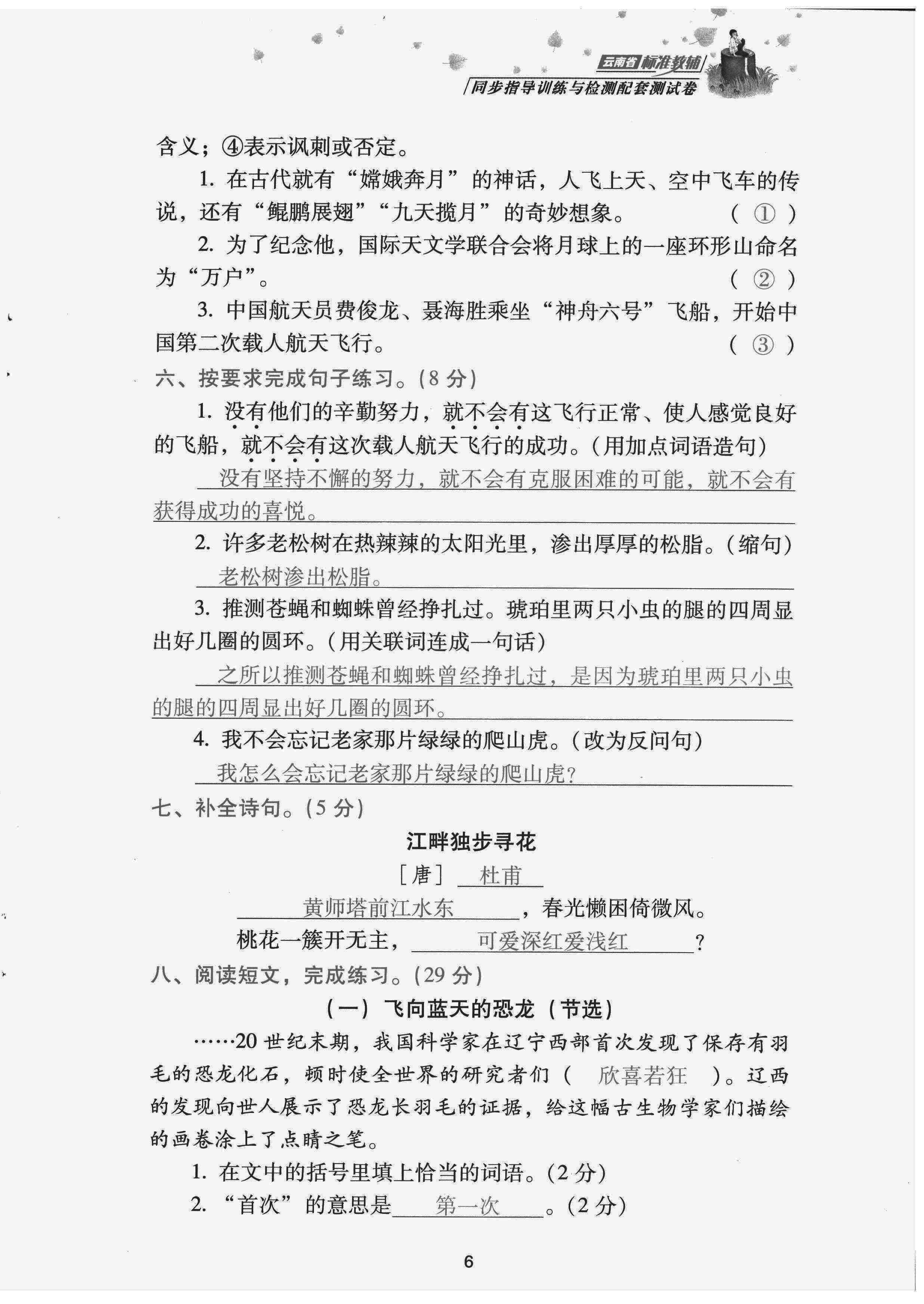 2022年云南省標(biāo)準(zhǔn)教輔同步指導(dǎo)訓(xùn)練與檢測(cè)配套測(cè)試卷四年級(jí)語文下冊(cè)人教版 第6頁