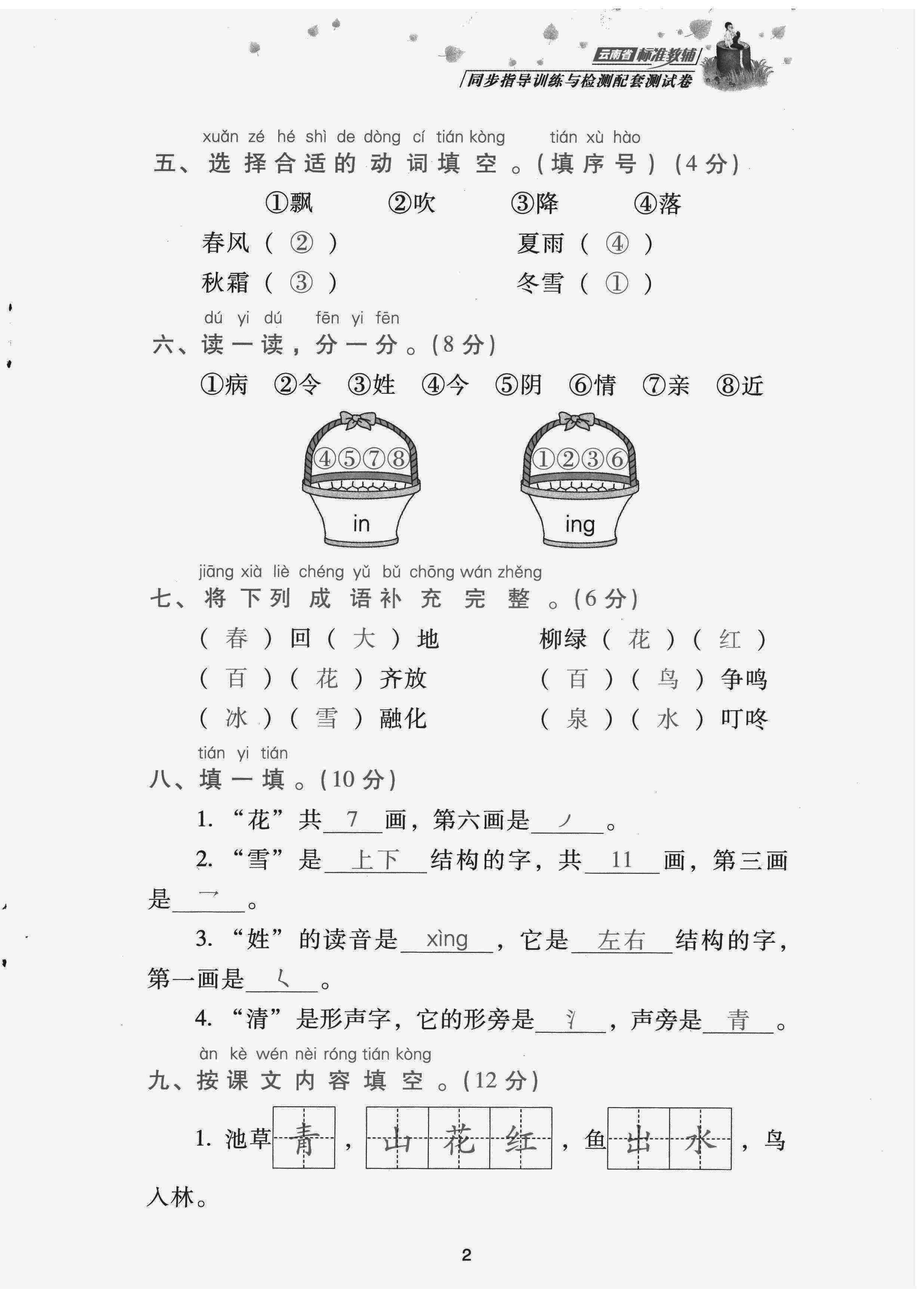 2022年云南省標(biāo)準(zhǔn)教輔同步指導(dǎo)訓(xùn)練與檢測(cè)配套測(cè)試卷一年級(jí)語文下冊(cè)人教版 第2頁