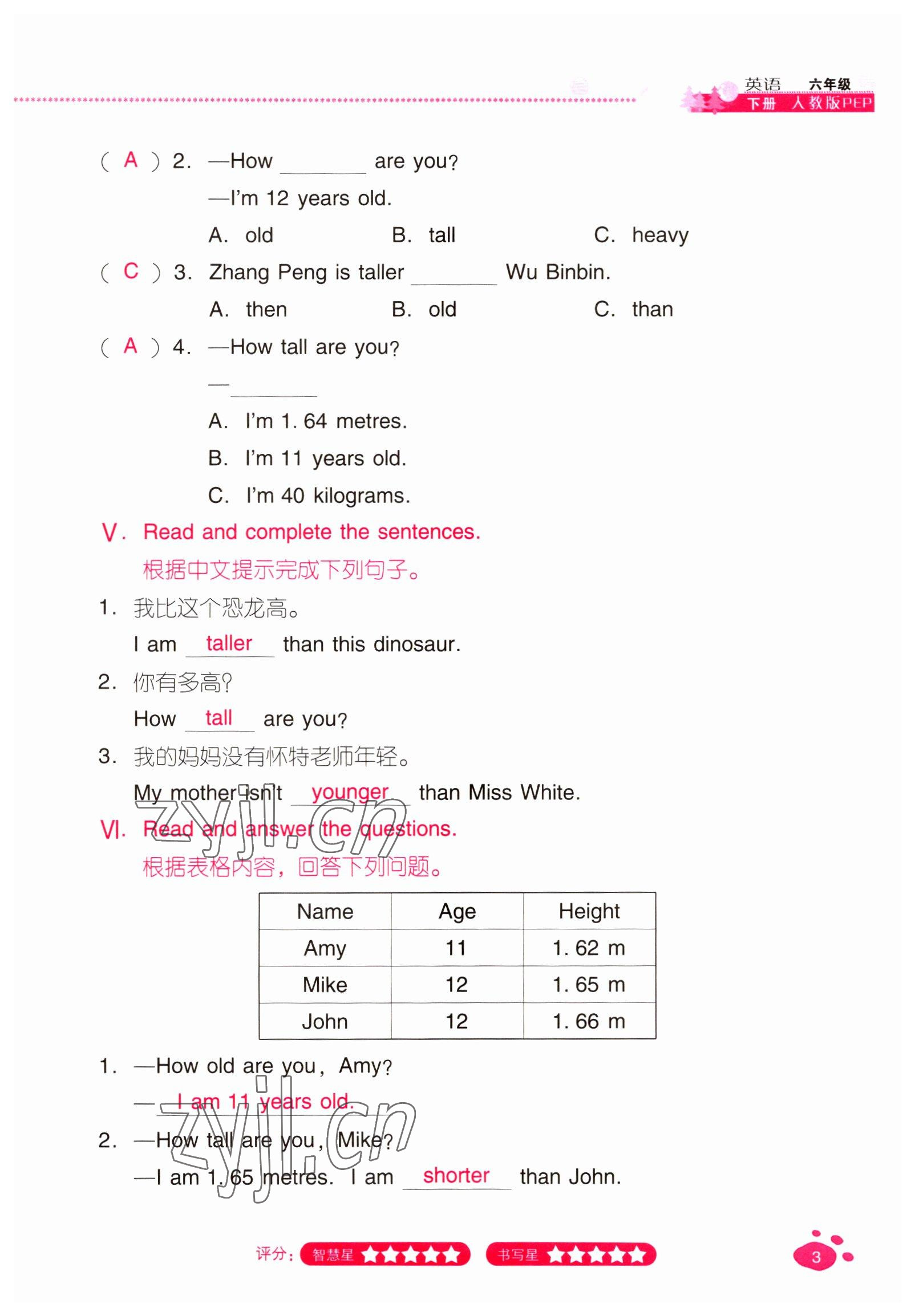 2022年云南省標準教輔同步指導訓練與檢測六年級英語下冊人教版 參考答案第2頁