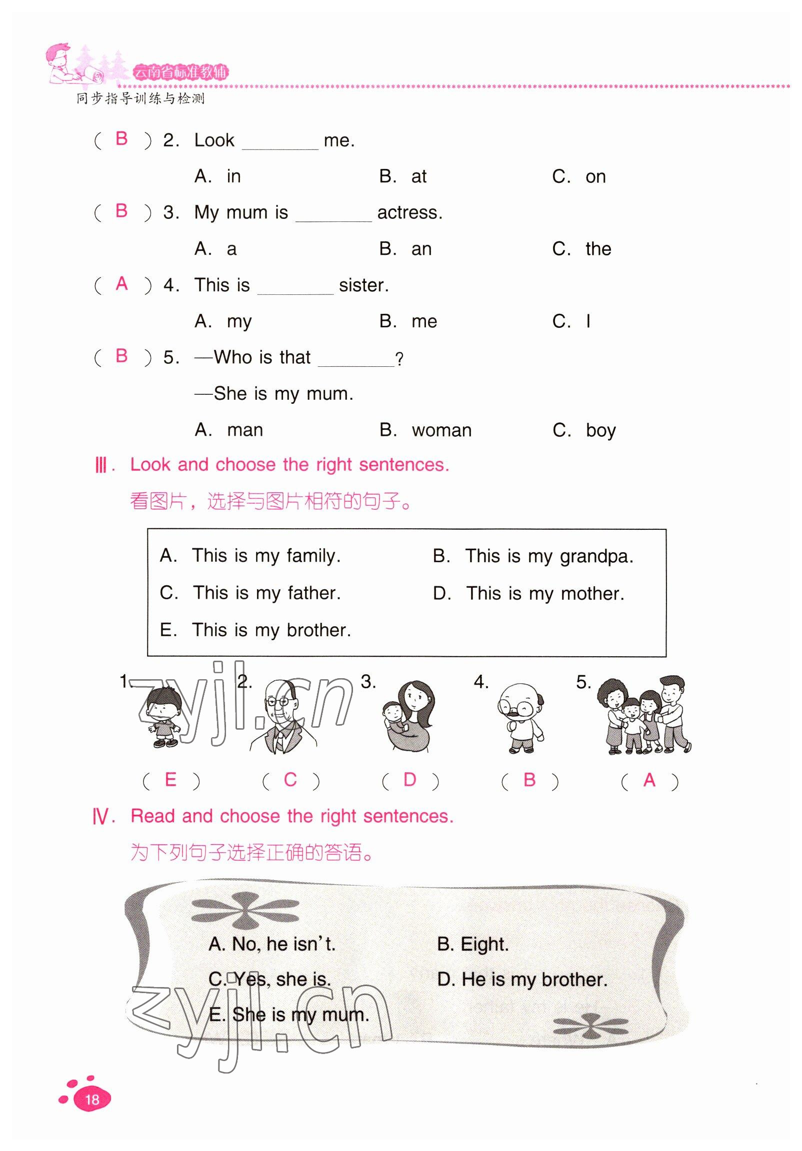 2022年云南省標準教輔同步指導(dǎo)訓(xùn)練與檢測三年級英語下冊人教版 參考答案第17頁