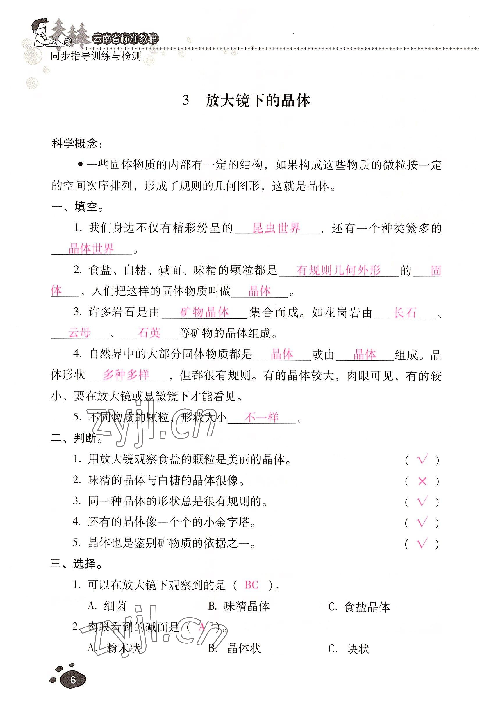 2022年云南省標(biāo)準(zhǔn)教輔同步指導(dǎo)訓(xùn)練與檢測六年級(jí)科學(xué)下冊教科版 參考答案第5頁