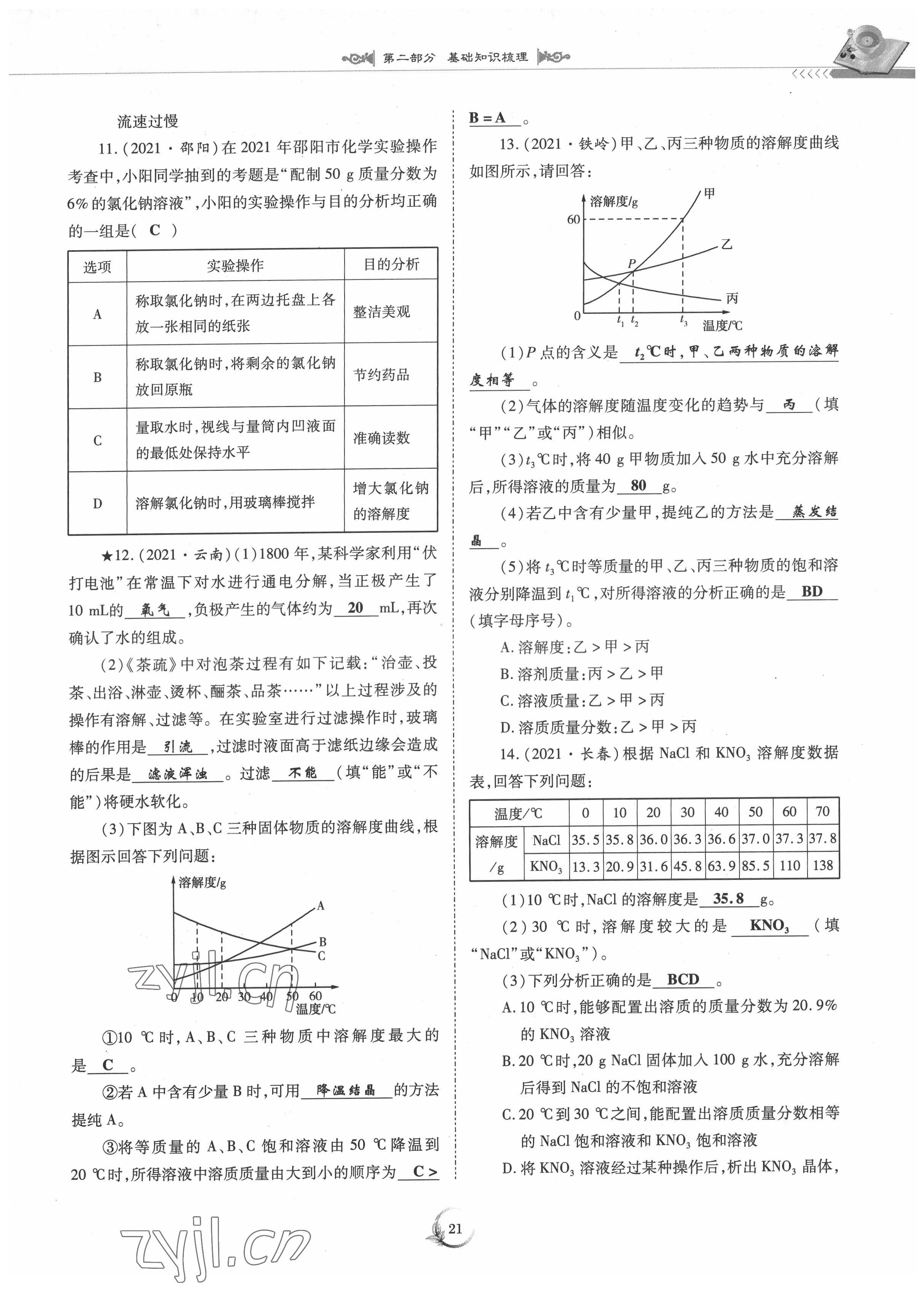 2022年中考總復(fù)習(xí)化學(xué)重慶出版社 參考答案第21頁