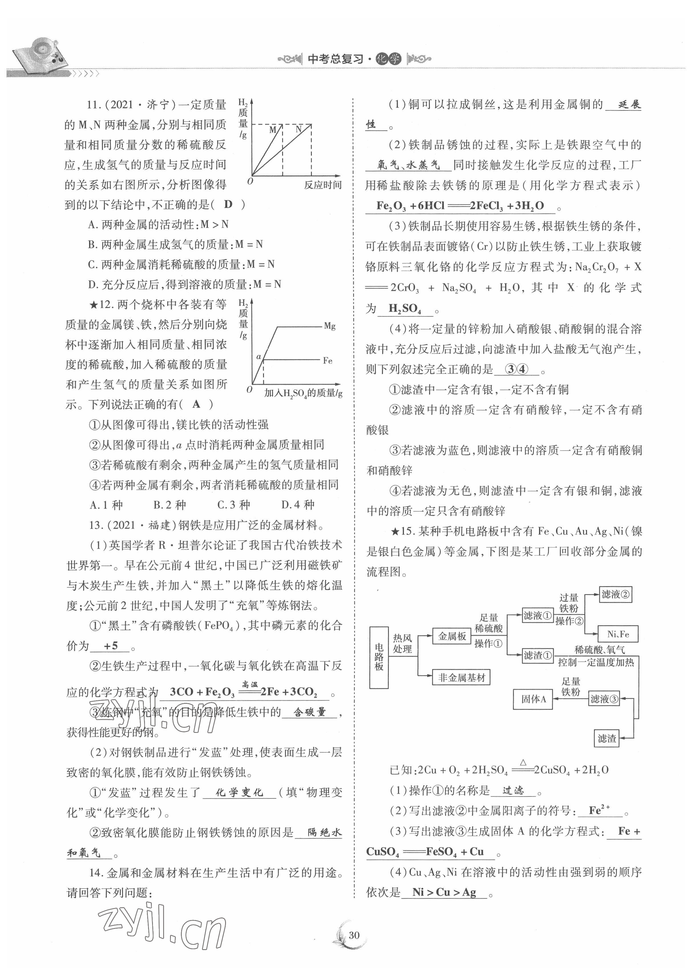 2022年中考總復(fù)習(xí)化學(xué)重慶出版社 參考答案第30頁