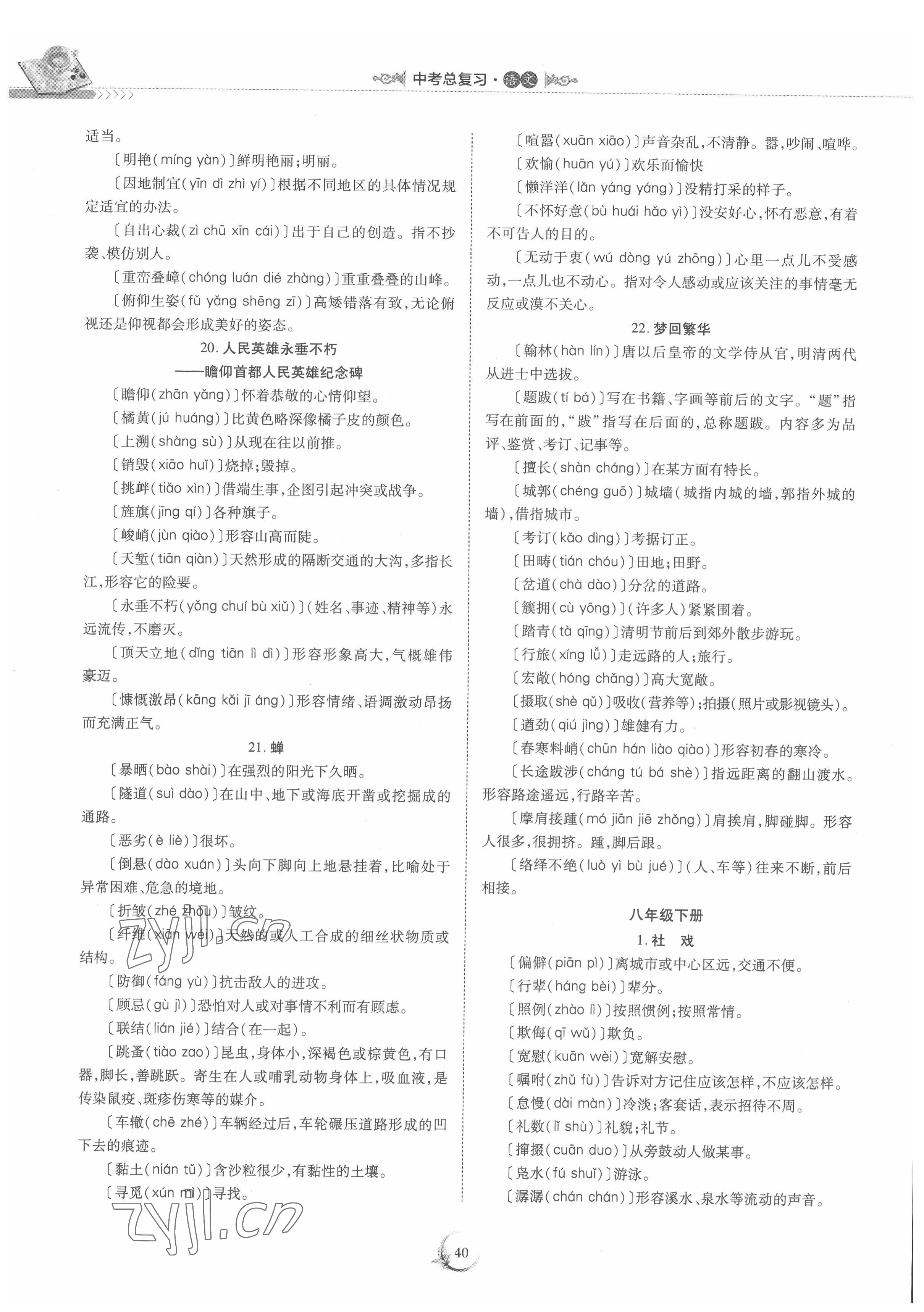 2022年中考總復(fù)習(xí)重慶出版社語(yǔ)文 參考答案第40頁(yè)