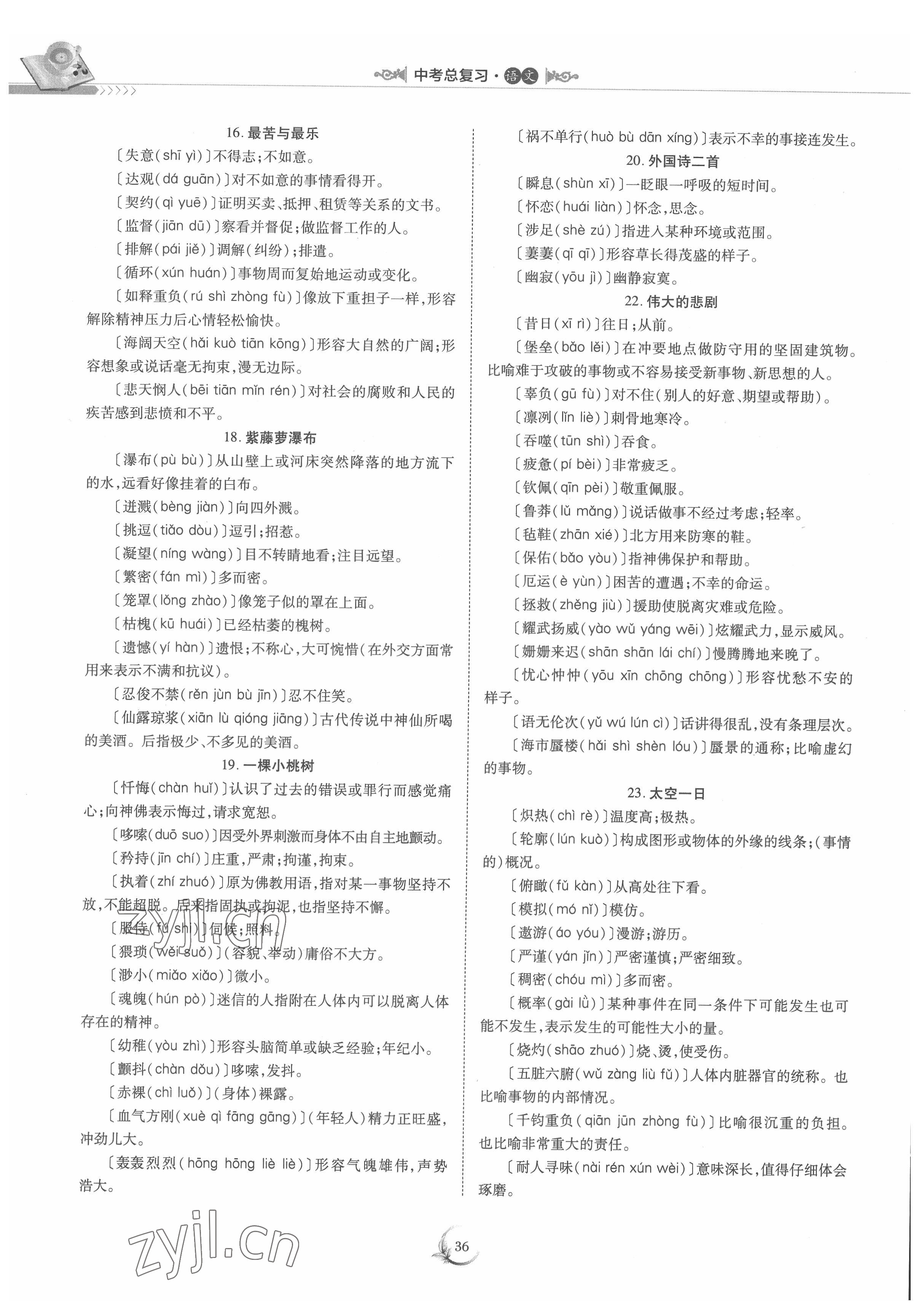 2022年中考總復(fù)習(xí)重慶出版社語文 參考答案第36頁