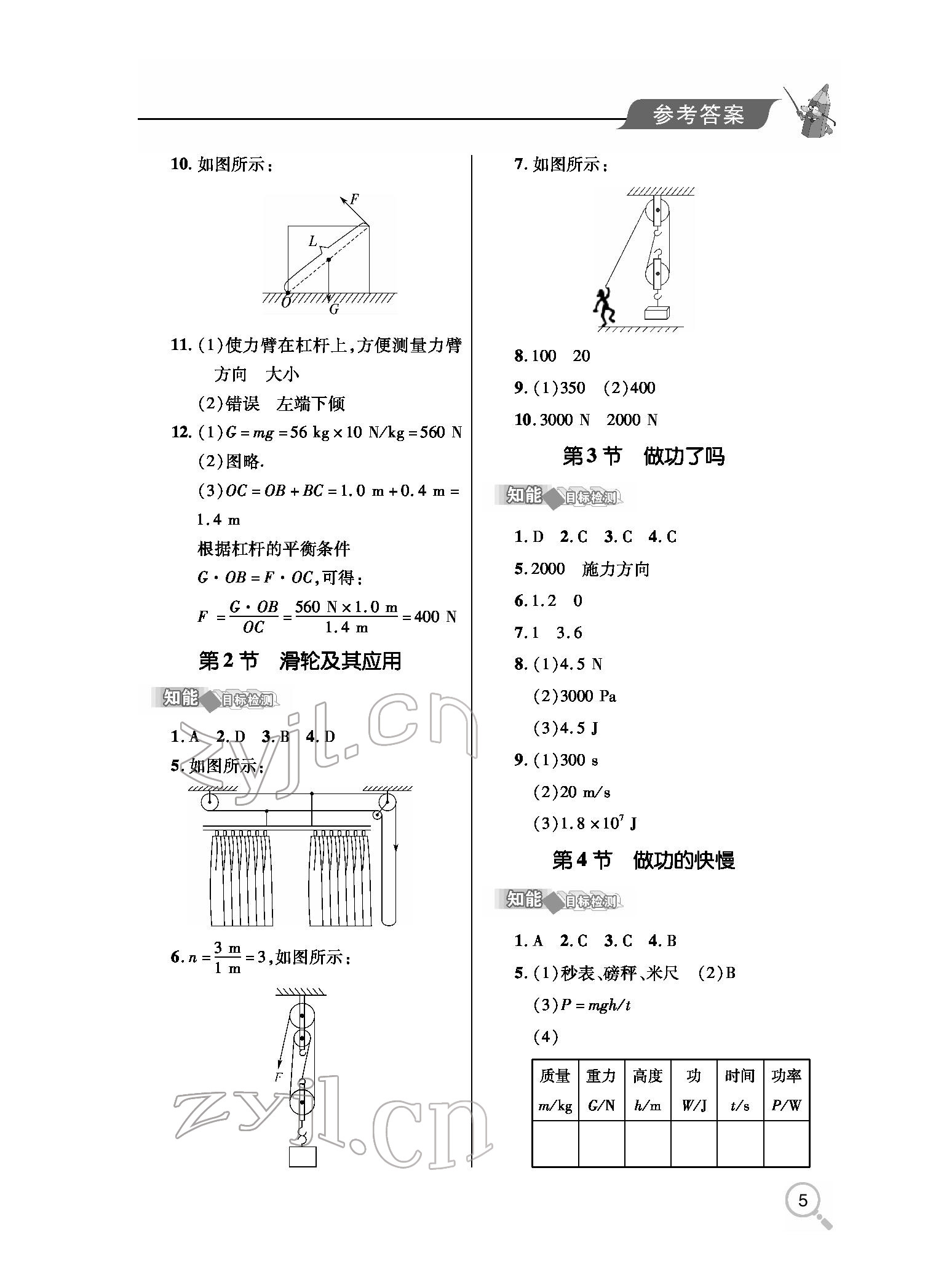 2022年新课堂同步学习与探究八年级物理下册人教版金乡专版 参考答案第5页