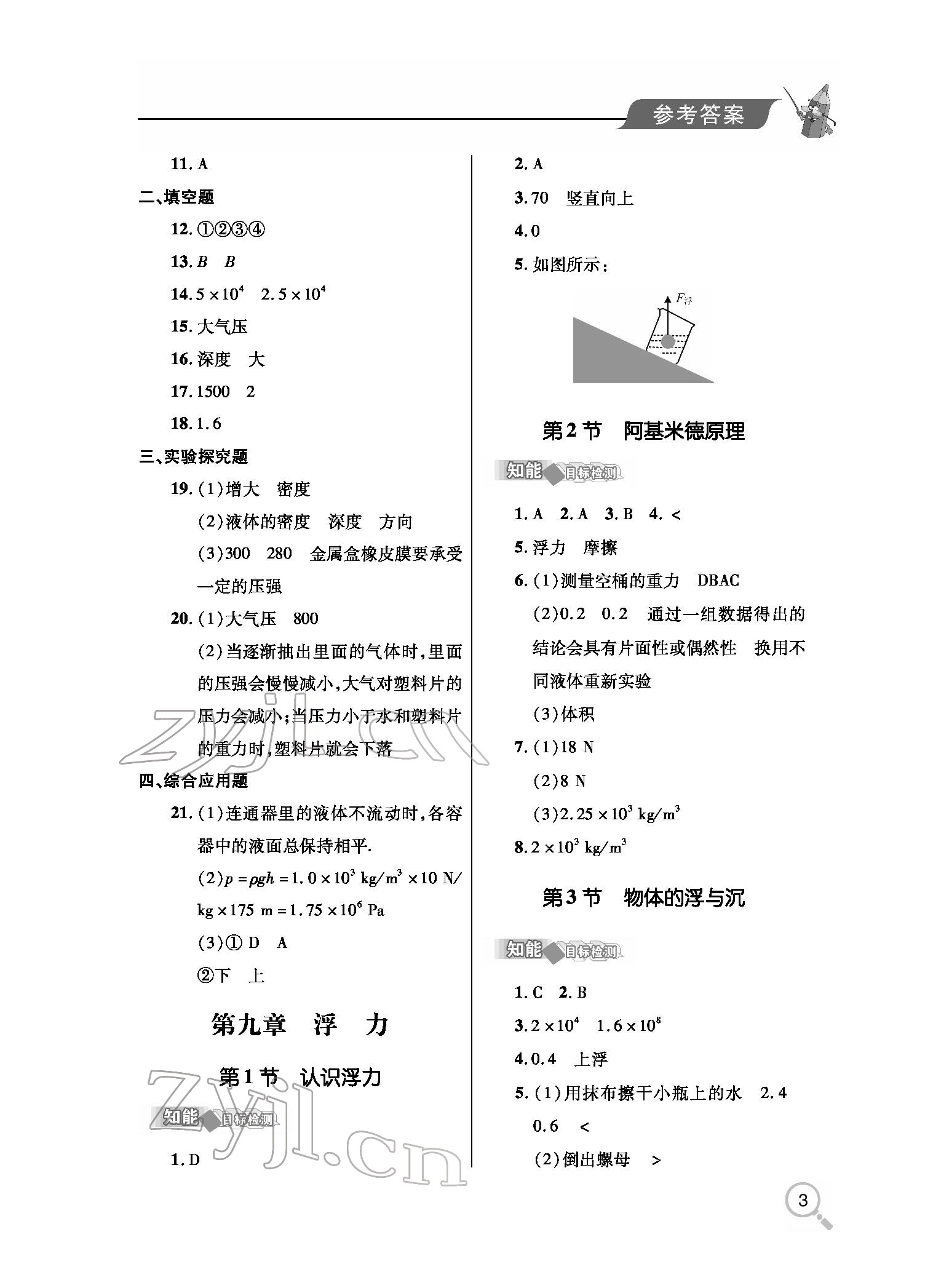 2022年新課堂同步學(xué)習(xí)與探究八年級物理下冊人教版金鄉(xiāng)專版 參考答案第3頁