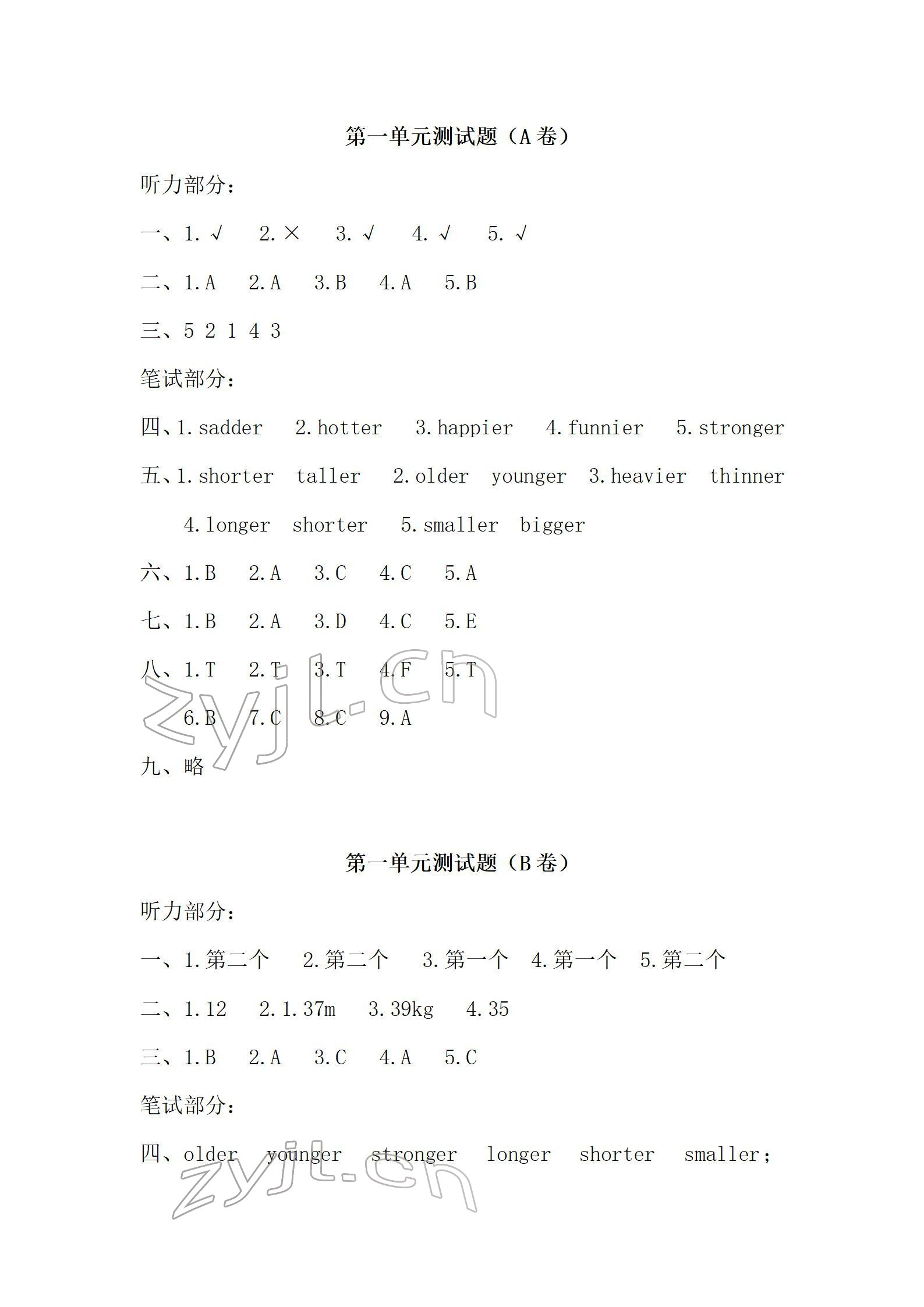 2022年單元自測(cè)試卷六年級(jí)英語(yǔ)下學(xué)期人教版 參考答案第1頁(yè)