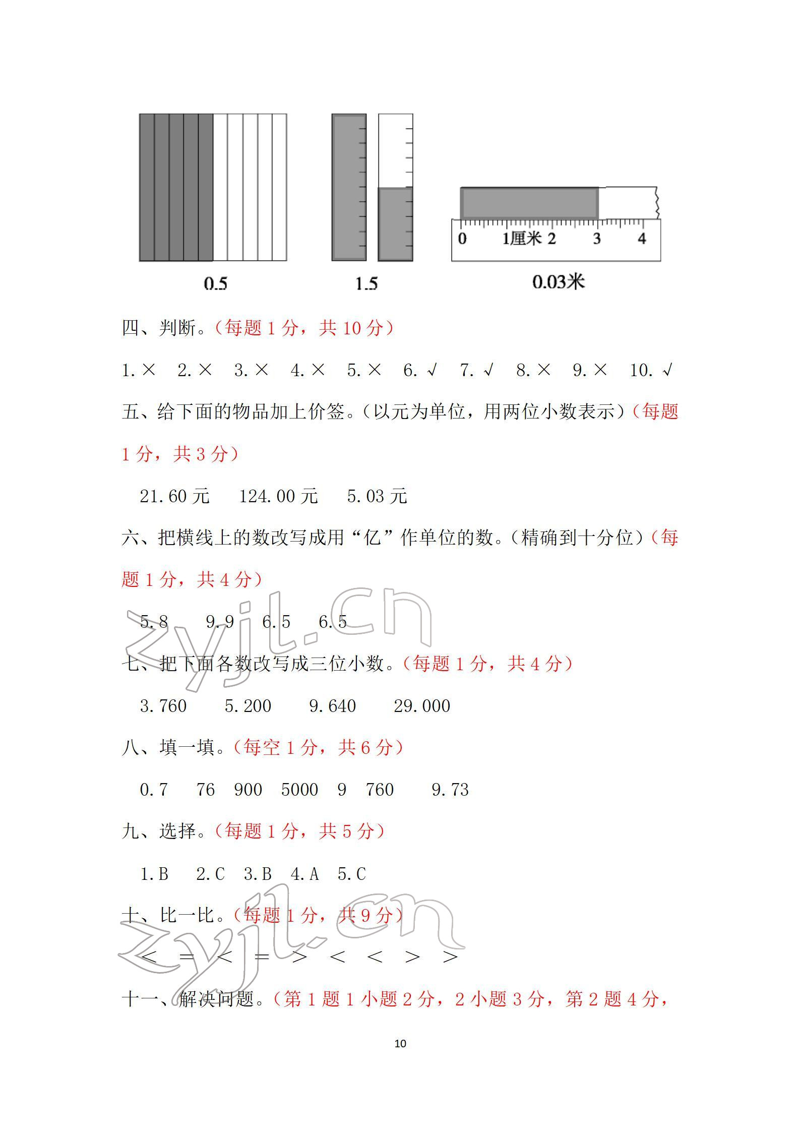 2022年單元自測試卷四年級數(shù)學(xué)下學(xué)期人教版 參考答案第10頁