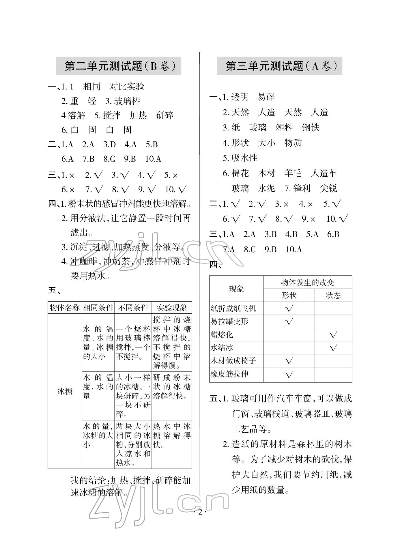 2022年單元自測試卷三年級科學下冊青島版 參考答案第3頁