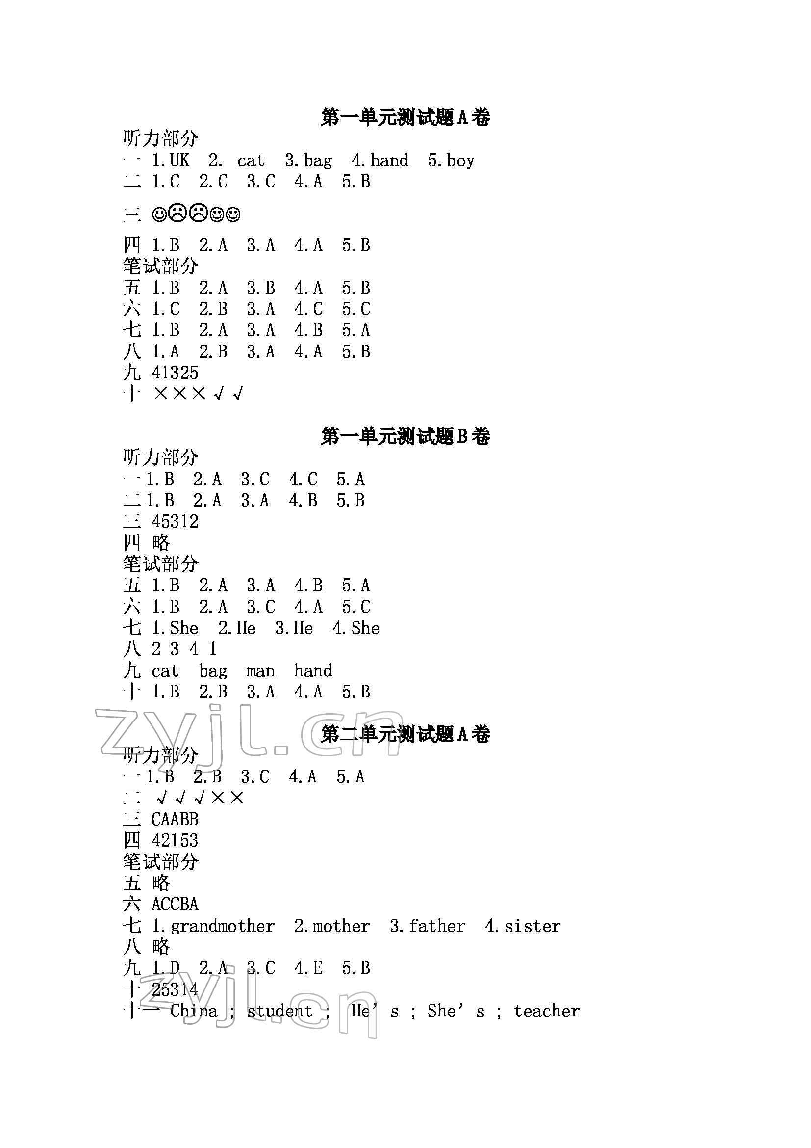 2022年單元自測試卷三年級英語下學(xué)期人教版 參考答案第2頁