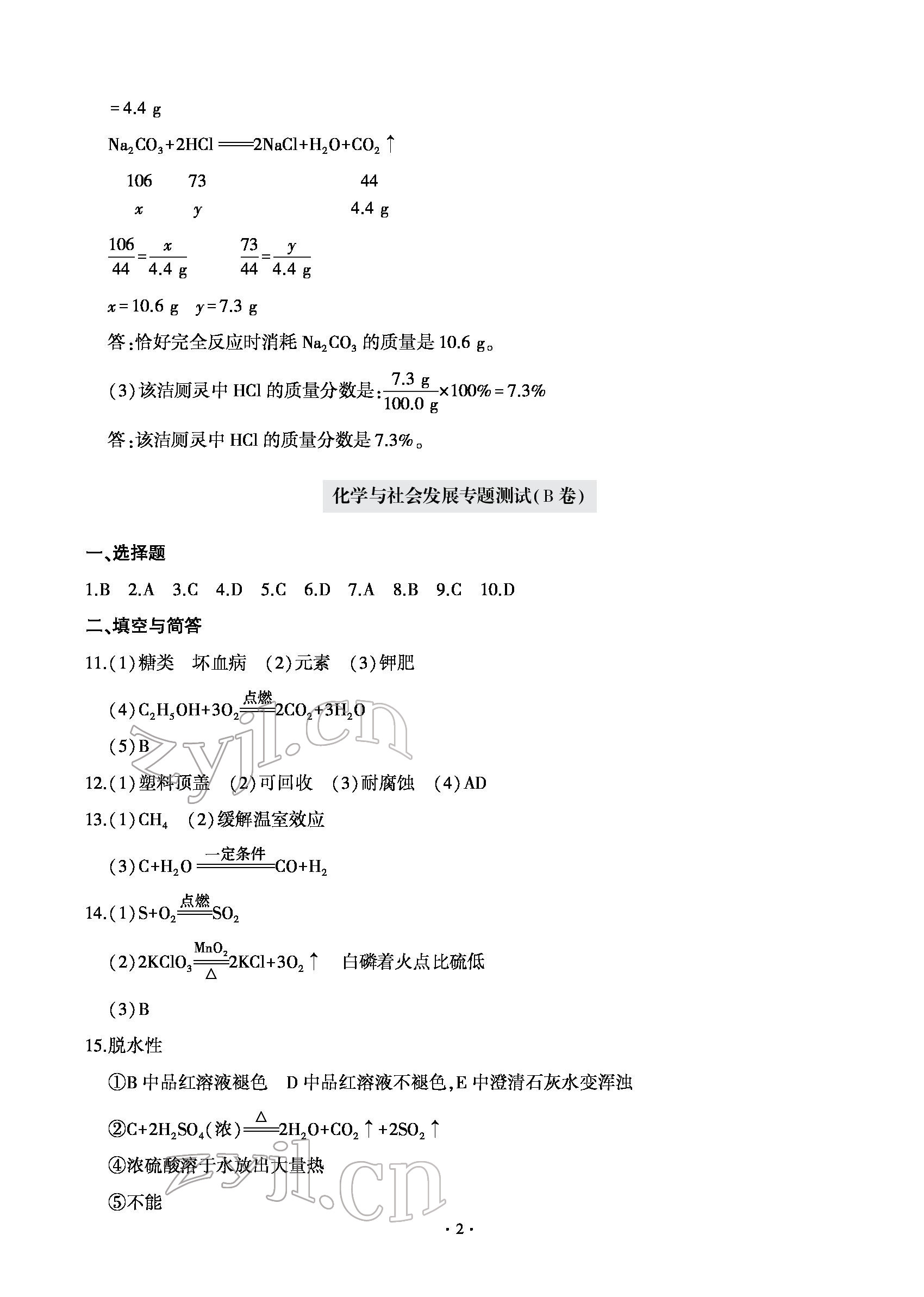 2022年測試卷九年級化學(xué)下冊青島出版社 參考答案第2頁