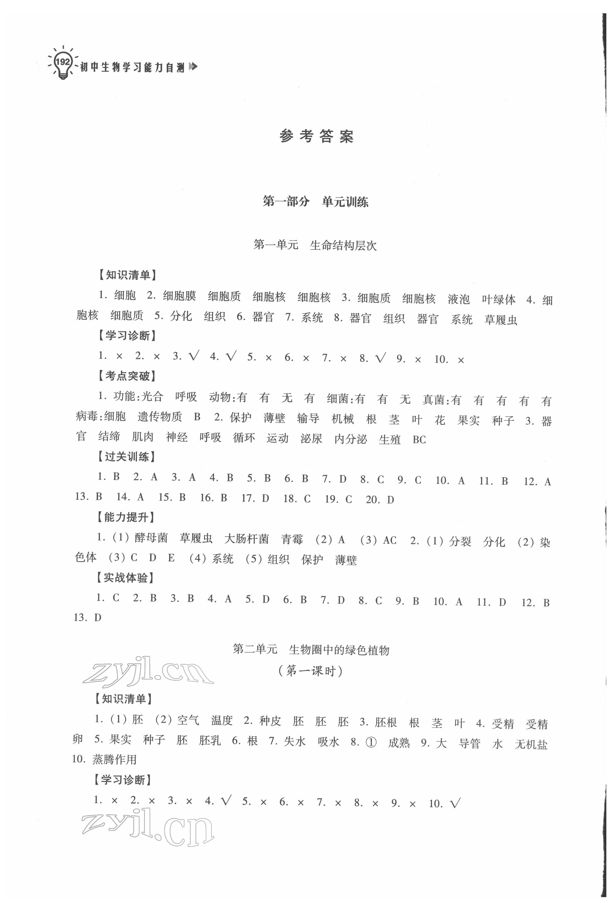 2022年初中生物學習能力自測 第1頁