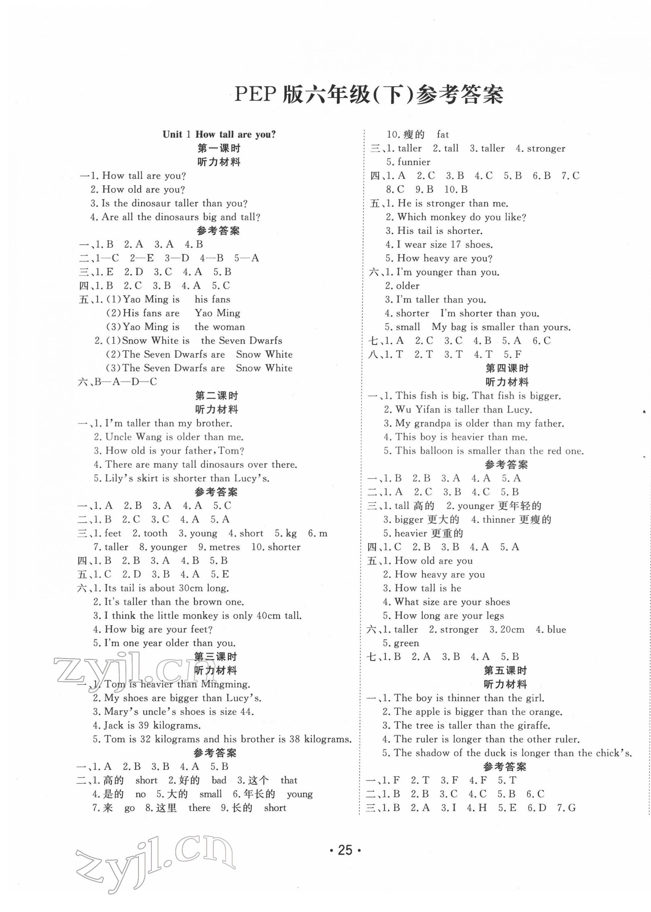 2022年全能測(cè)控課堂練習(xí)六年級(jí)英語(yǔ)下冊(cè)人教PEP版 第1頁(yè)