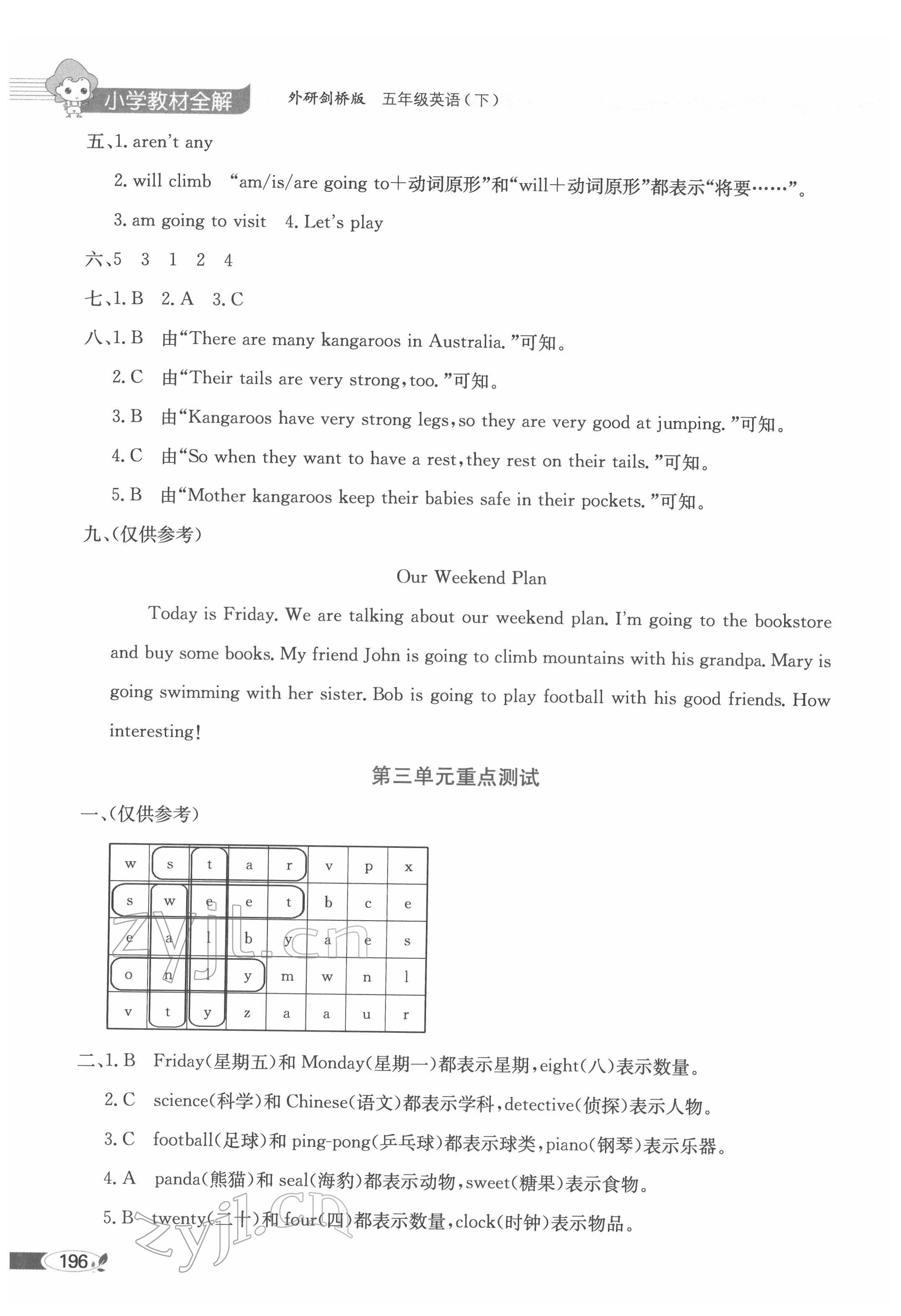 2022年教材全解五年級英語下冊外研劍橋版三起 參考答案第4頁