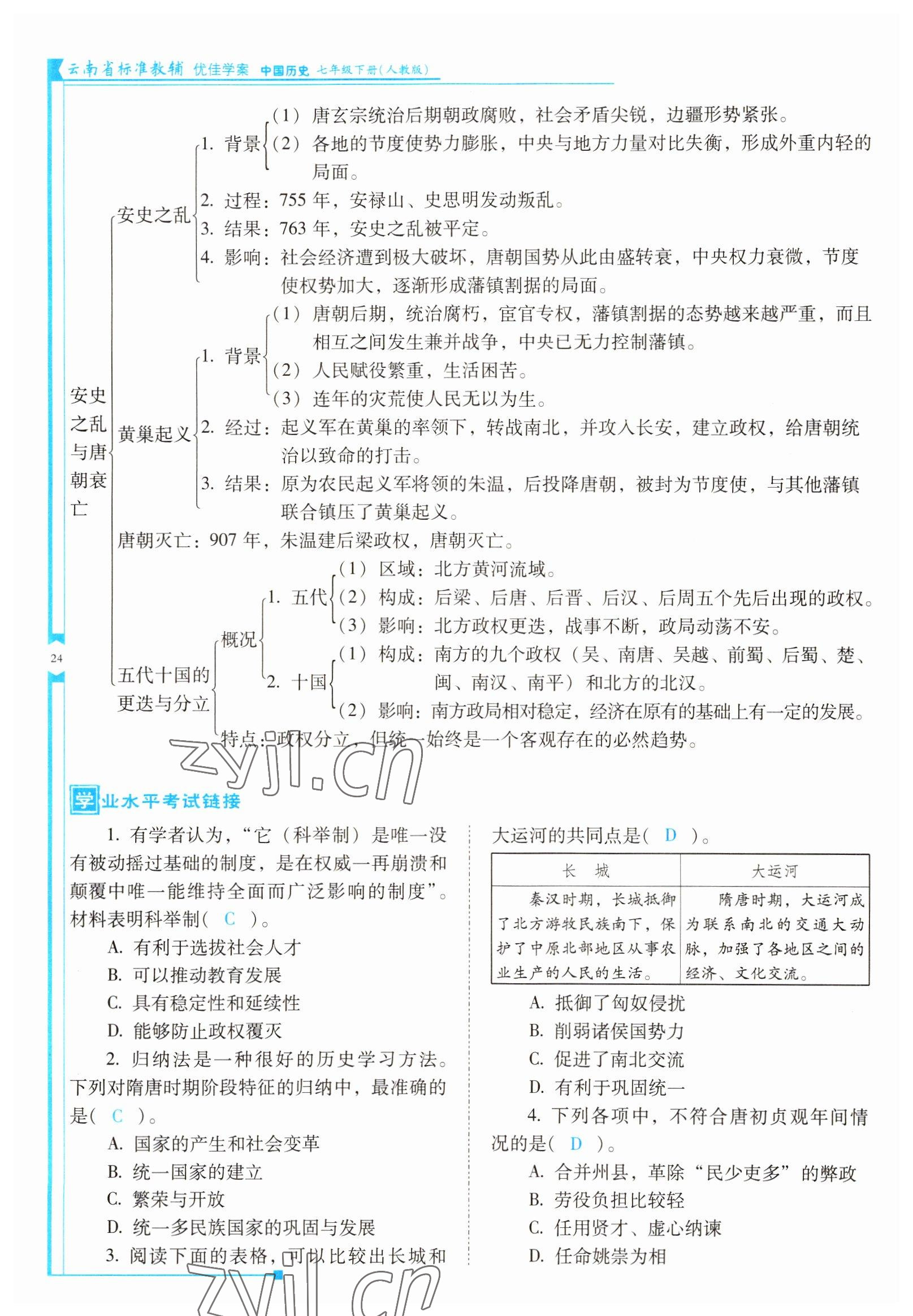 2022年云南省标准教辅优佳学案七年级历史下册人教版 参考答案第24页