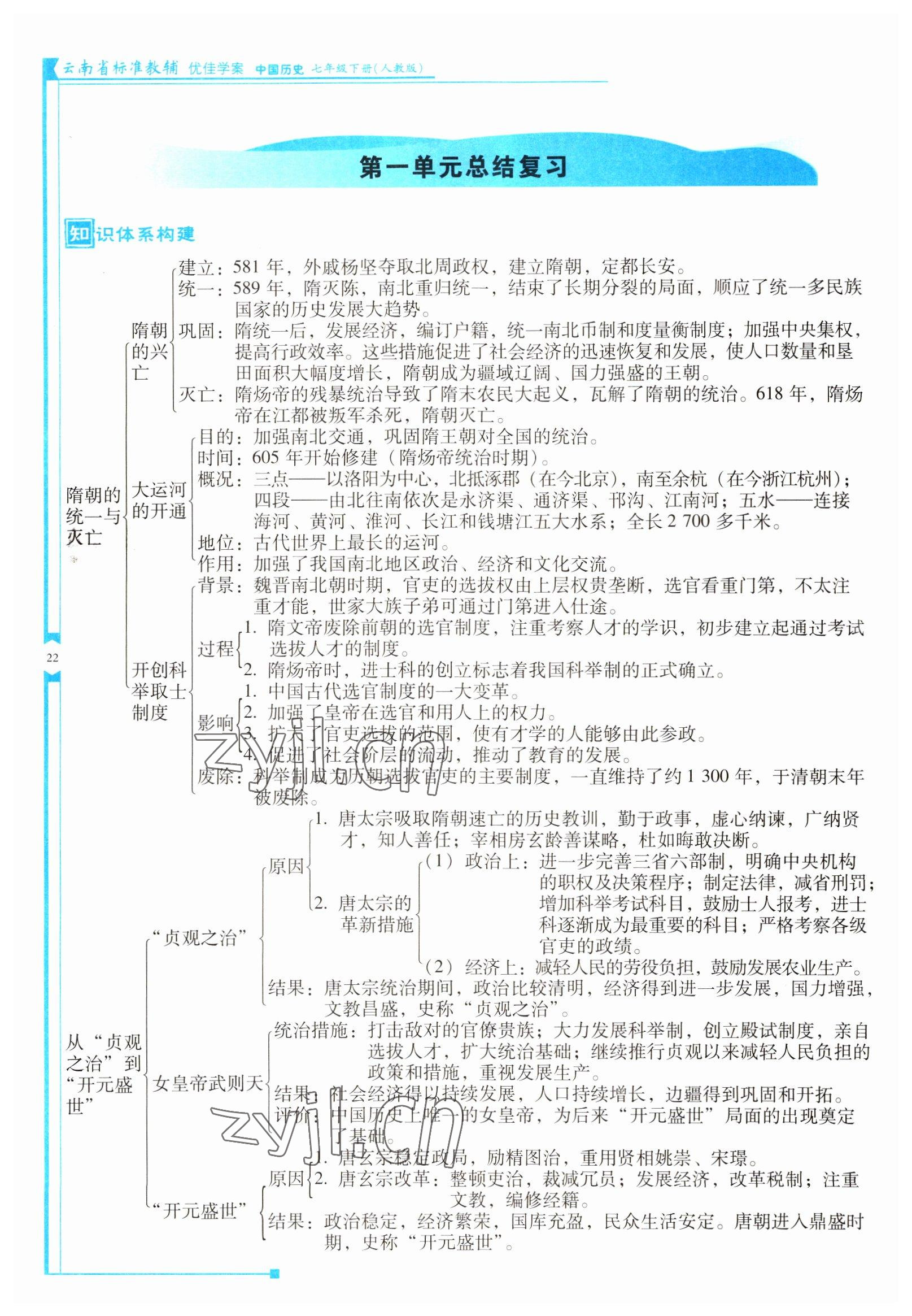 2022年云南省標準教輔優(yōu)佳學案七年級歷史下冊人教版 參考答案第22頁