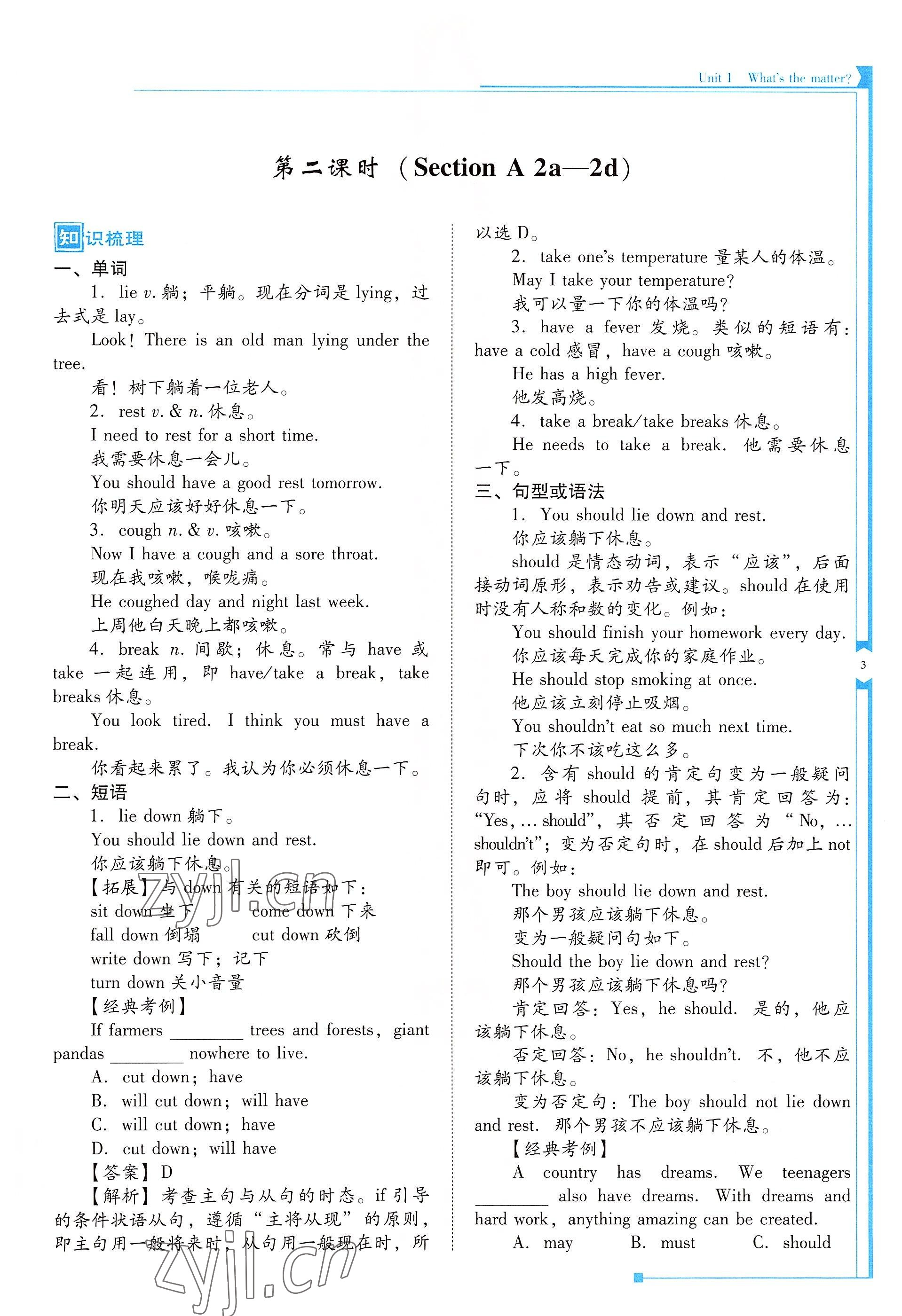 2022年云南省標準教輔優(yōu)佳學案八年級英語下冊人教版 參考答案第3頁