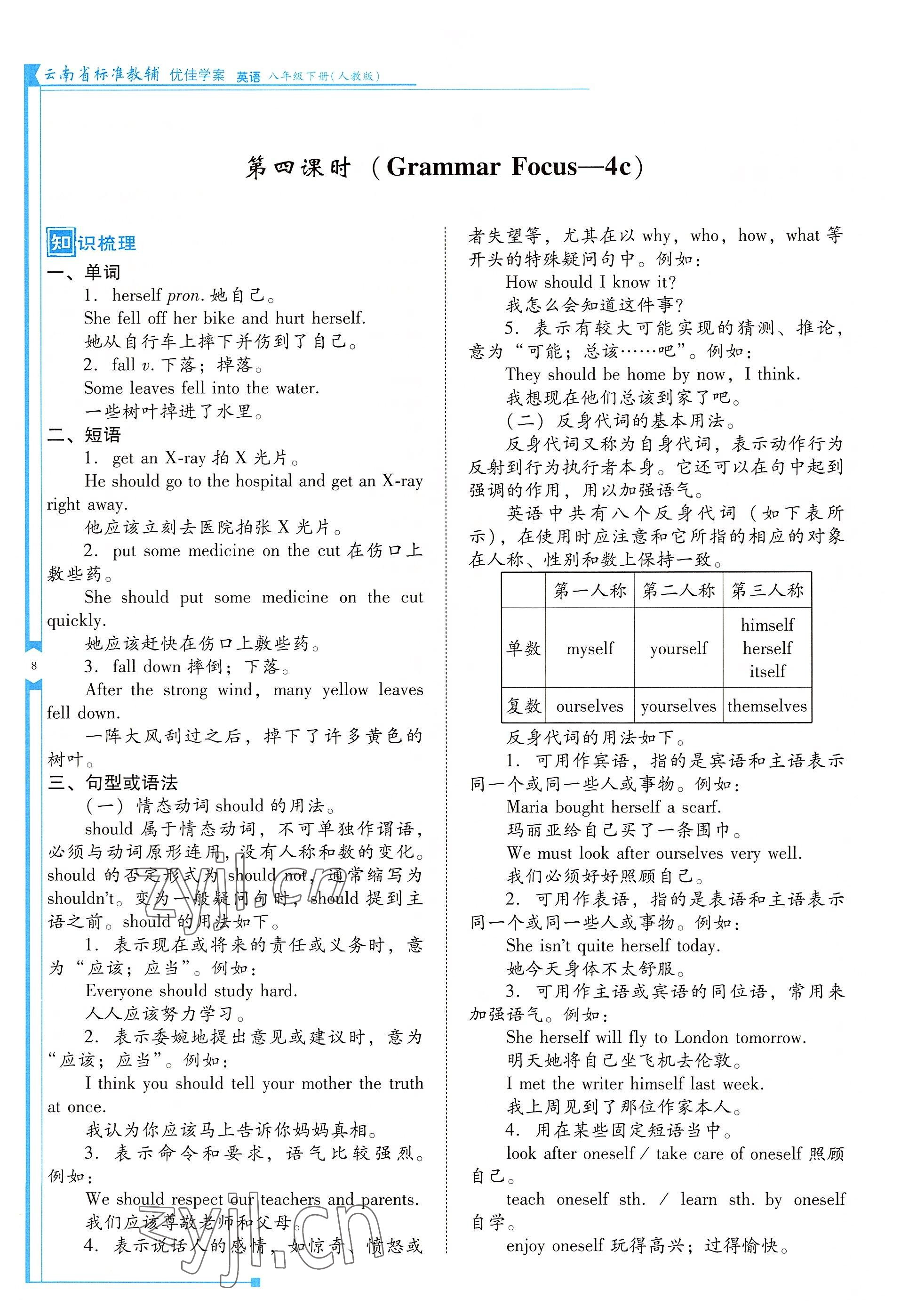 2022年云南省标准教辅优佳学案八年级英语下册人教版 参考答案第8页