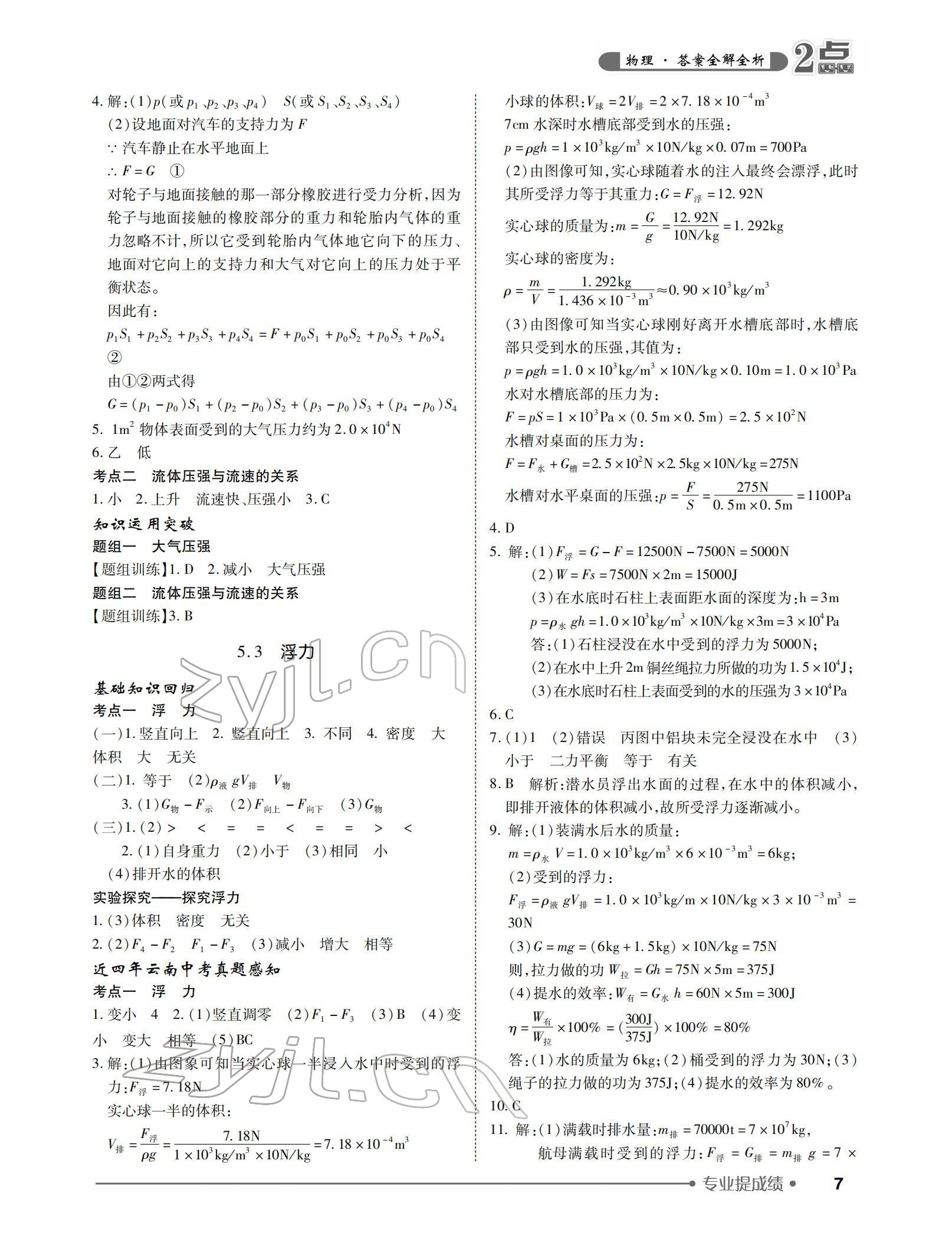 2022年2點備考案中考物理 參考答案第7頁