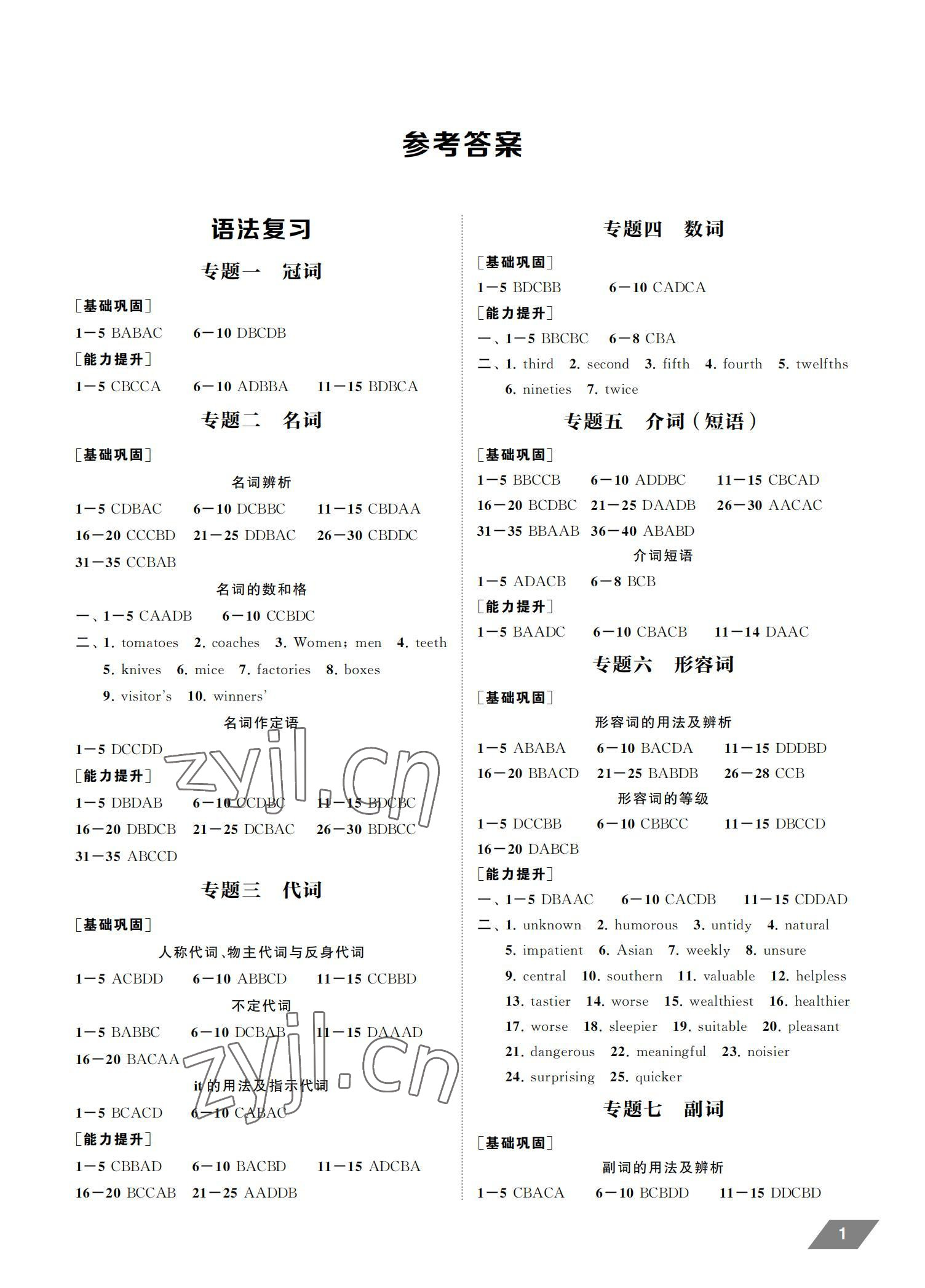 2022年創新優化中考總復習英語 參考答案第1頁