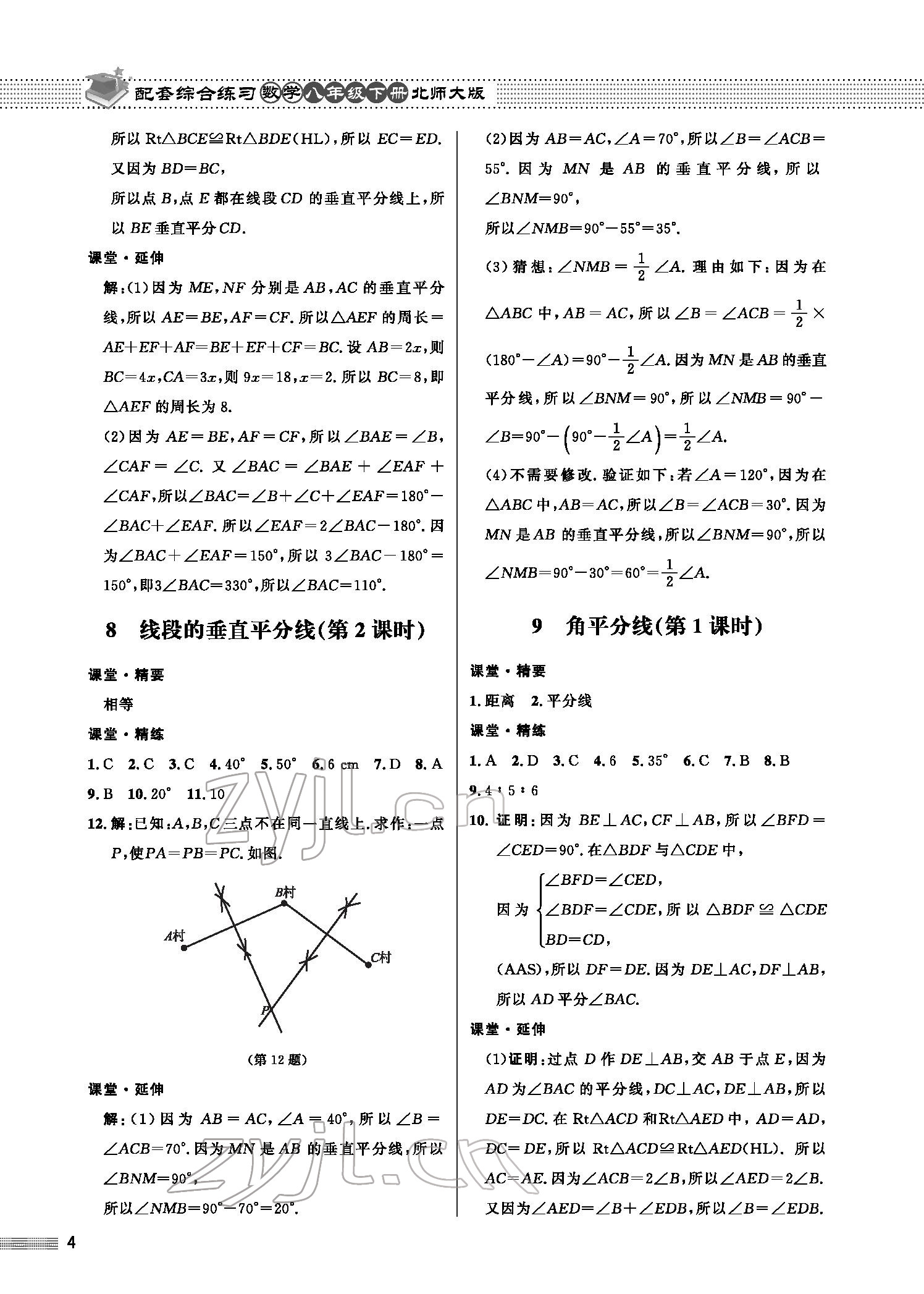 2022年配套綜合練習(xí)八年級(jí)數(shù)學(xué)下冊(cè)北師大版 參考答案第4頁(yè)