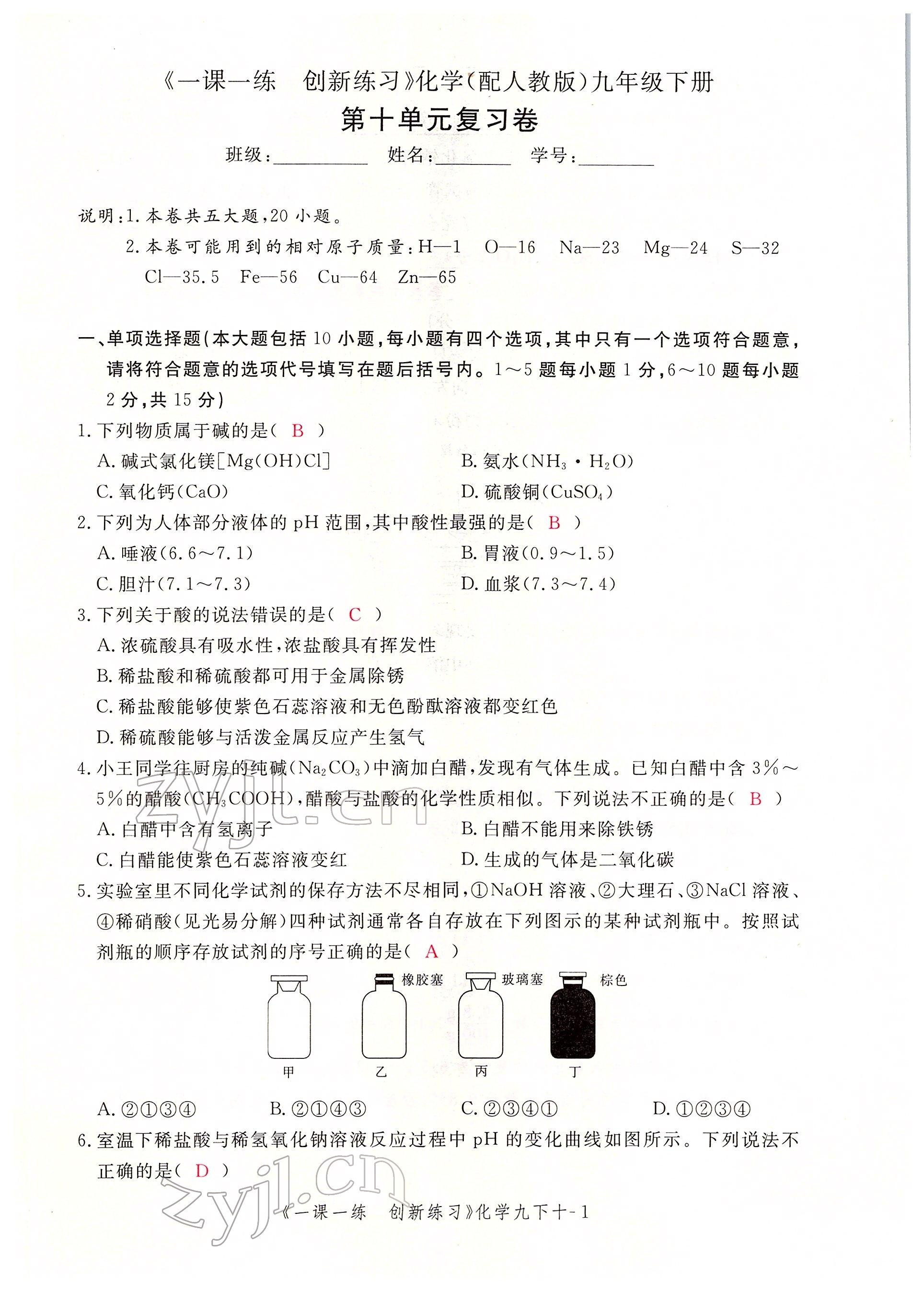 2022年一課一練創(chuàng)新練習(xí)九年級化學(xué)下冊人教版 第13頁